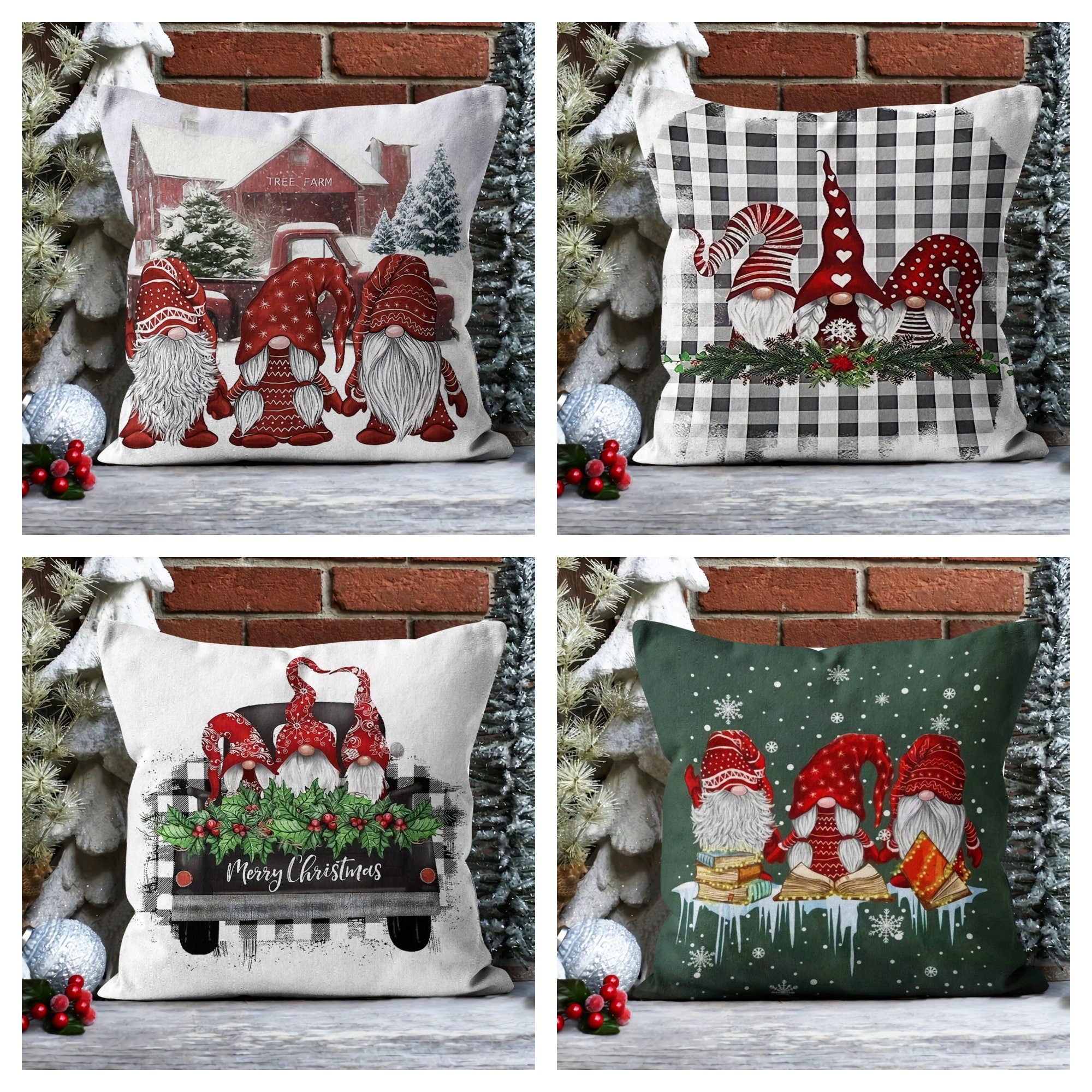 Christmas Gnome Pillow Cover, Christmas Pillowcase, Merry Christmas Pillow Cover, Xmas Holiday Decor, Christmas Home Decor