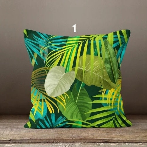 Tropical Leaves Pillow Cover, Leaves Pillow Cover, Floral Cushion Cover, Giant Leaves Cushion Cover, Green Botanical Pillow Cases