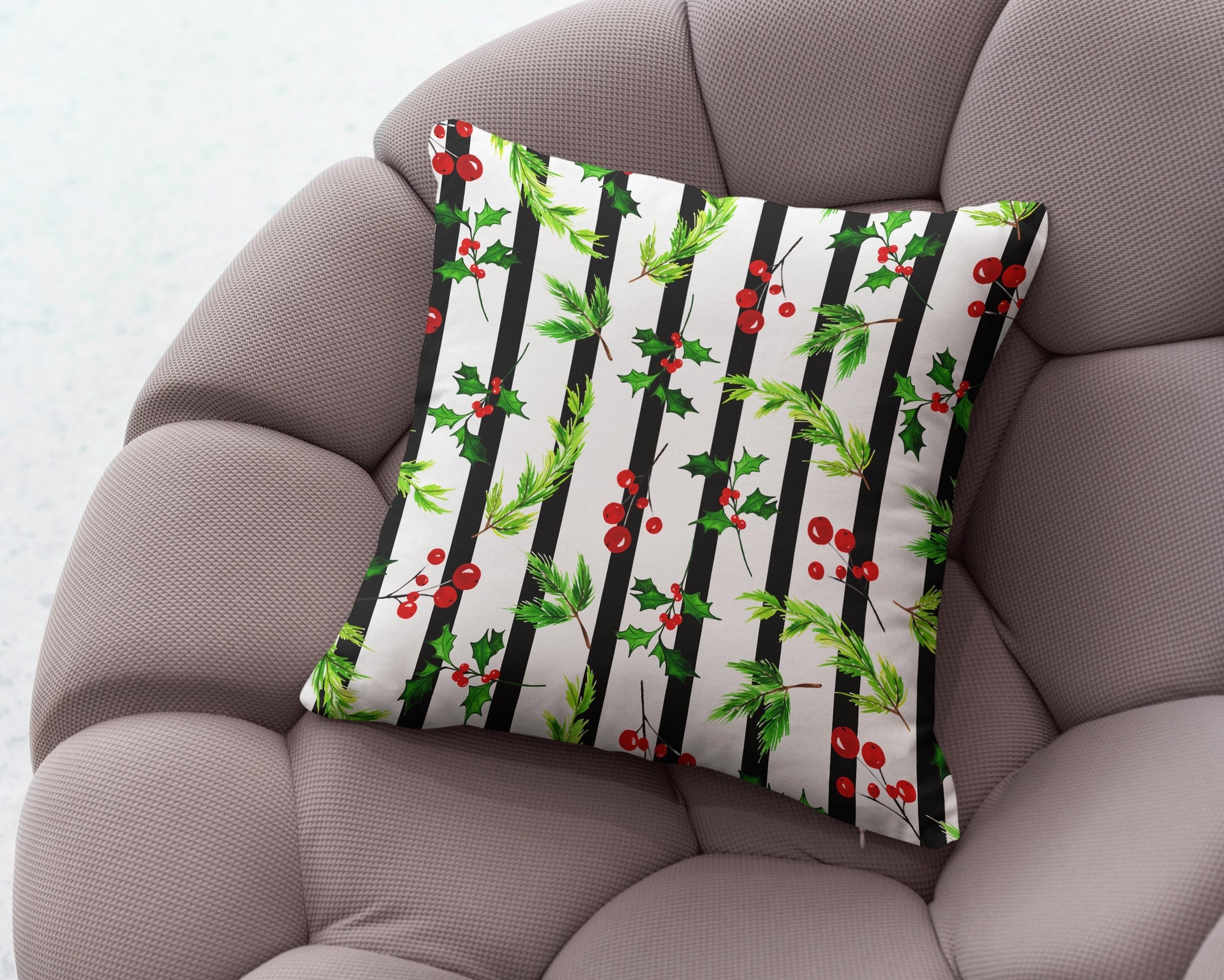 Christmas Berry Pillow Covers, Christmas Berry Flowers Cushion Cover, Modern Xmas Floral Pillow Cover, Holly Berry Pillow Cover