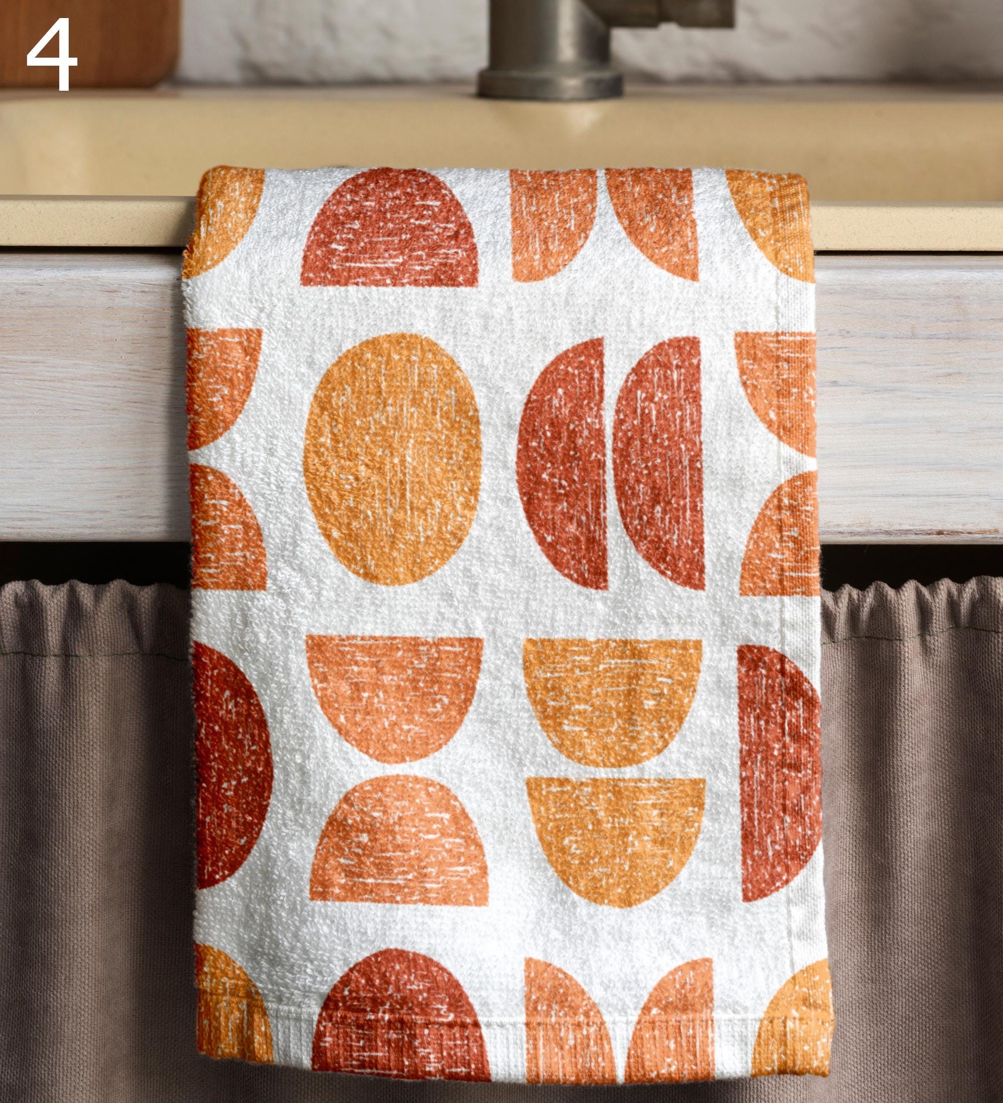 Retro Geometric Abstract Hand Towels, Mid Century Kitchen Towels, Retro Tea Towels, 70s Bauhaus Dish Towels, Bauhaus Retro Dish Towel