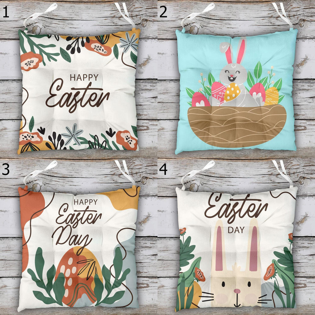 Easter Bunny Patio Cushions, Easter Chair Cushions, Colorful Easter Chair Cushions, Easter Outdoor Seat Pads, Easter Tie-On Chair Pads