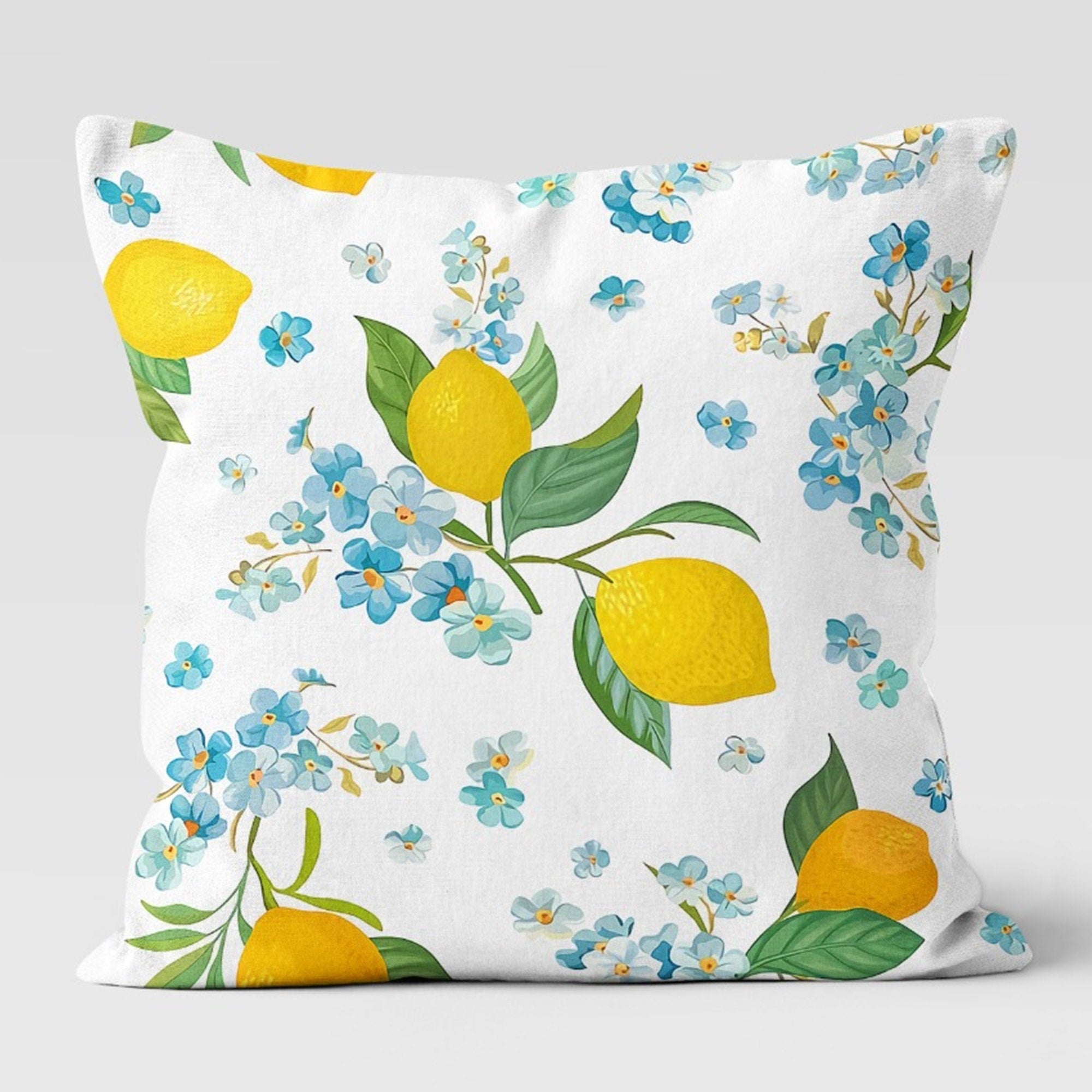 Lemon Pillow Covers, Outdoor Lemon Pillows, Lemon Cushion, Floral Summer Pillow, Lemon Kitchen Decor, Lemons Home Decor, Summer Pillow