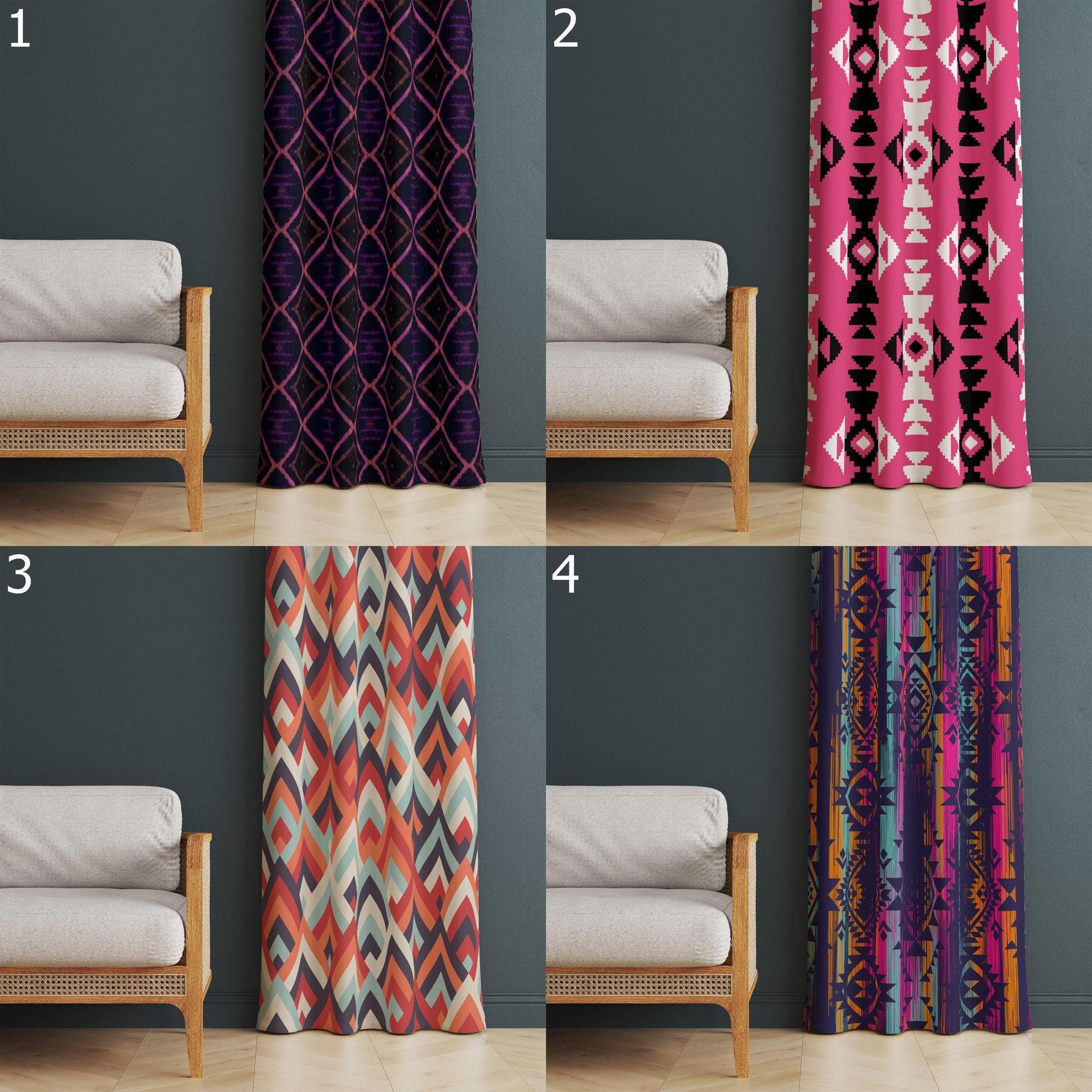 Ethnic Print Drapes, Southwest Modern Curtains, Southwestern Window Curtains, Rug Design Blackout Curtain, Ethnic Western Grommet Curtain