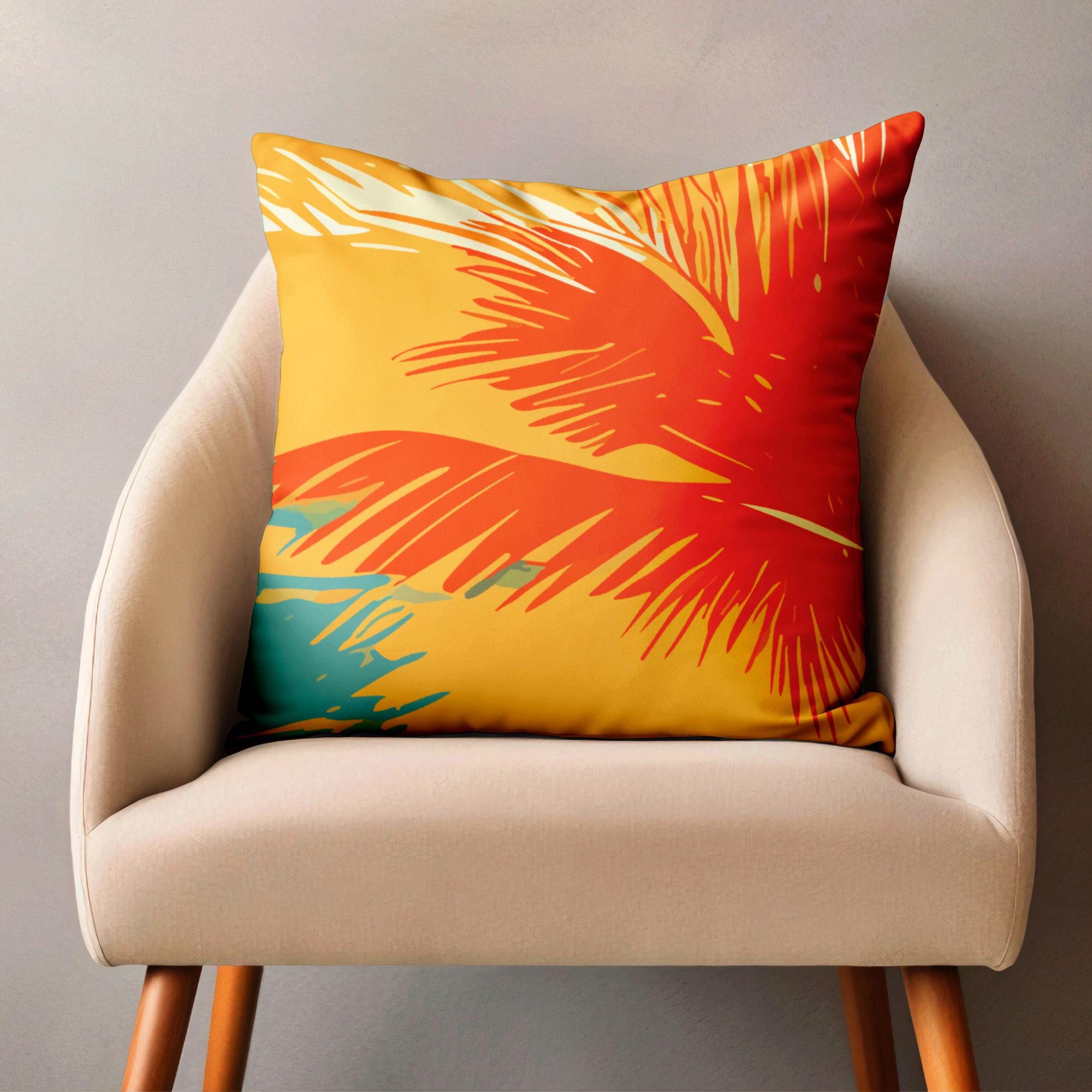 Retro Palm Leaves Pillow Covers, Tropical Vintage Pillow Covers, Vintage Palm Tree Pillowcase, Tropical Pillowcase, Palm Cushion Covers