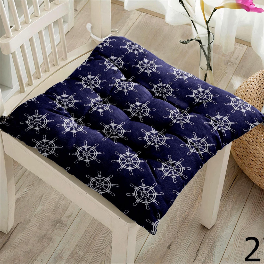Nautical Anchor Chair Pad, Ocean Chair Cushion with Ties, Marine Chair Pads with Ties, Coastal Patio Chair Cushions, Summer Chair Cushions