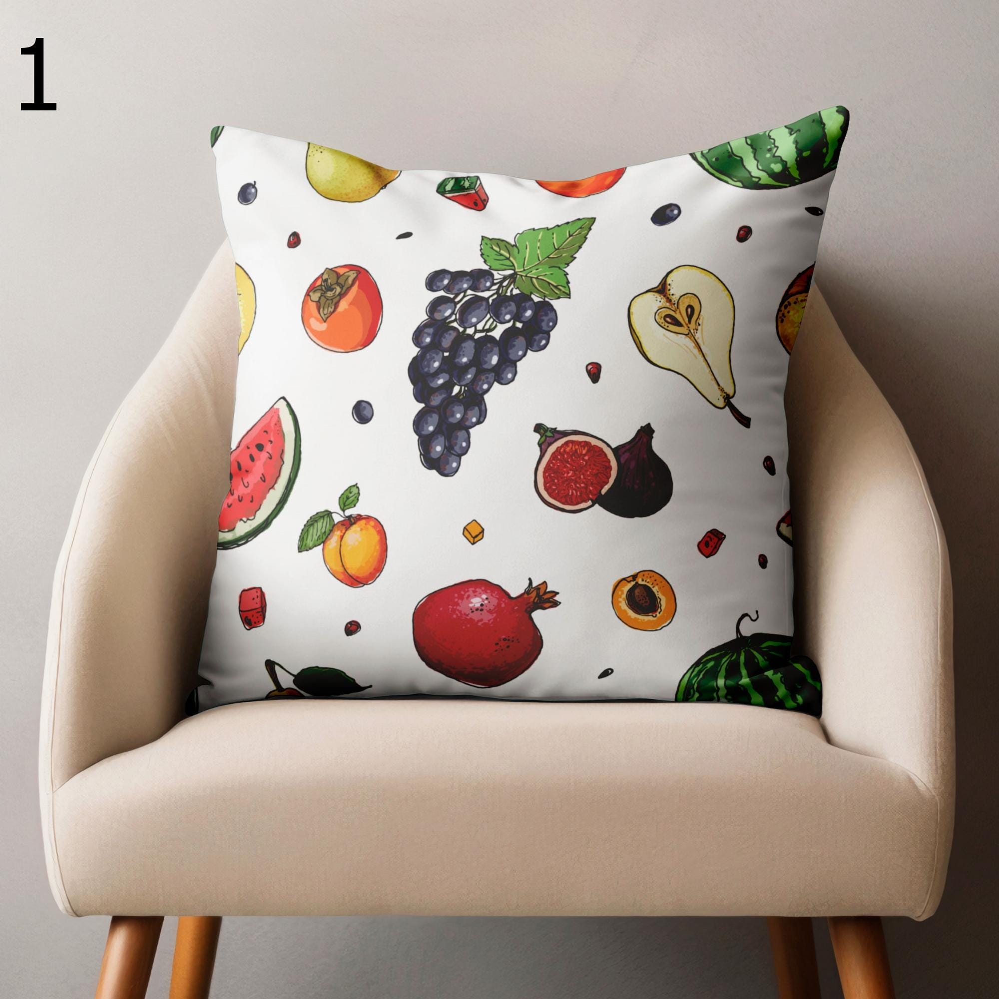 Kitchen Fruits Pillow Covers, Fruits Throw Pillow Covers, Berry Pillow Covers, Summer Fruit Print Cushion Cover, Colorful Fruits Pillowcases
