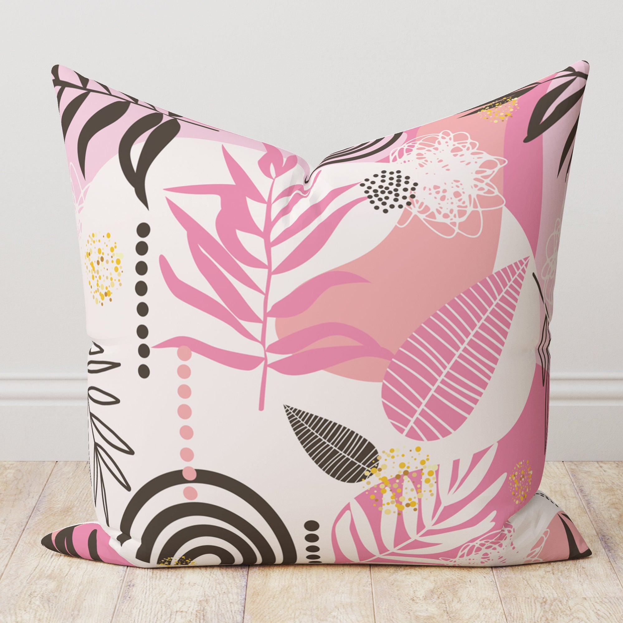 Botanical Leaf Pillow Cover, Modern Vintage Tropical Pillowcase, Colorful Tropical Leaf Cushion Cover, Exotic Leaves Pillow Cover