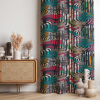 Mid-Century Window Curtains, Retro Abstract Curtains, 70s Retro Blackout Curtain Panel, Mid Century Modern Grommet Drapes