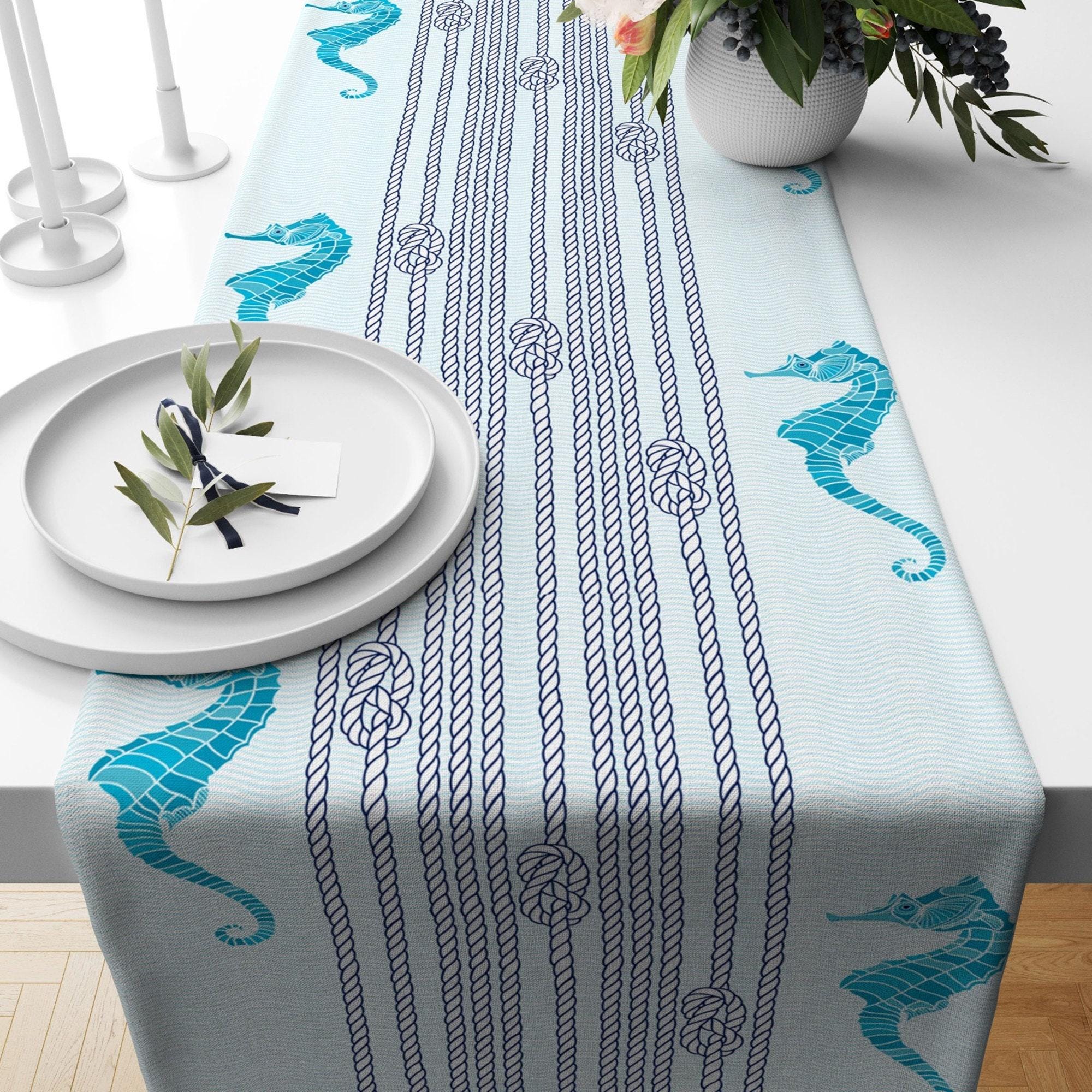 Nautical Table Runner, Beach House Runner, Marine Table Runner, Coastal Table Runner, Beach Table Runner, Blue Beach Table Runner Decor