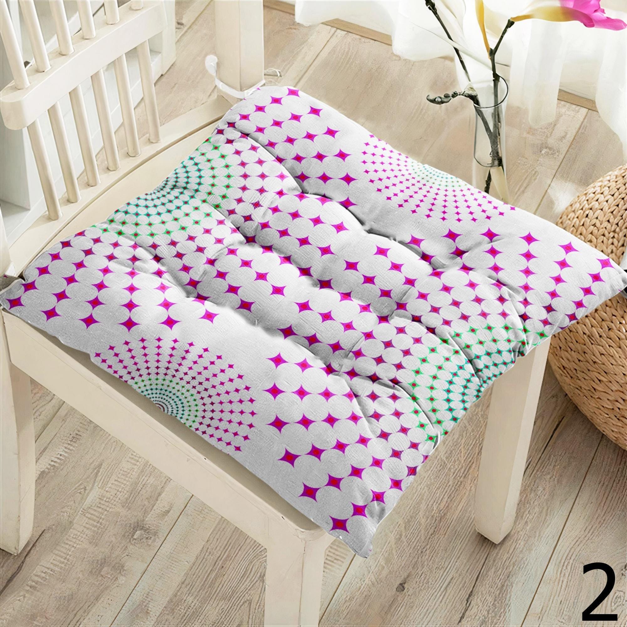 Colorful Mandala Chair Cushions, Round Geometric Seat Pads, Boho Style Chair Pads, Indoor Outdoor Seating Pillows
