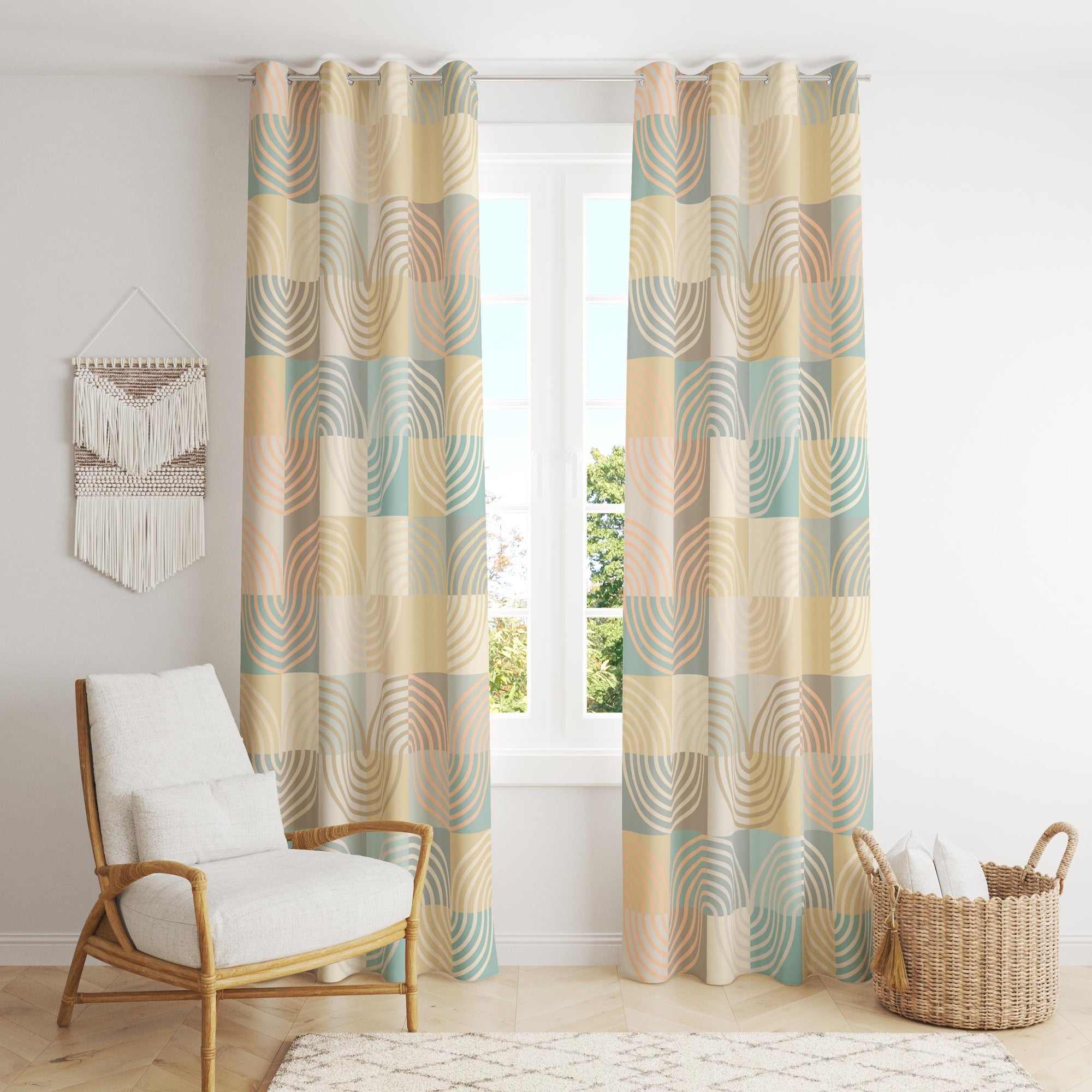 Retro Curtains, Mid Century Window Curtains, 70s Retro Blackout Curtain Panel, Mcm Grommet Curtain, Mid Century Modern Print Drapes