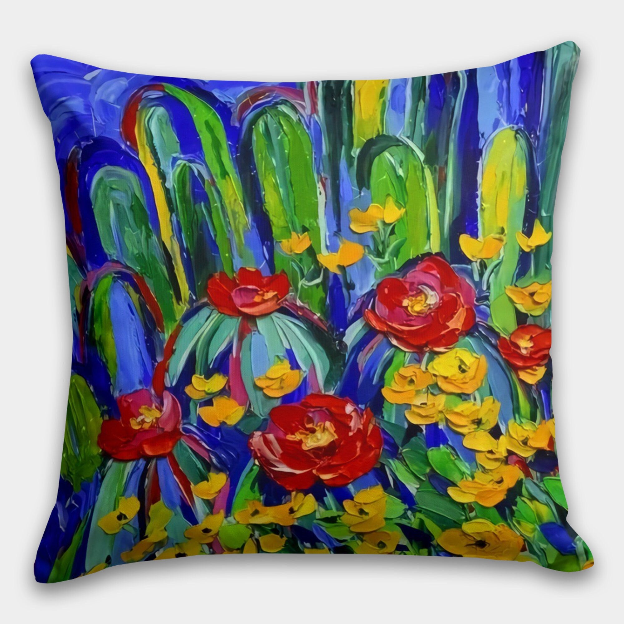 Colorful Cactus Pillow Cover, Succulent Cactus Cushion Covers, Succulent Flowers Pillow Covers, Succulent Digital Print Throw Pillow Covers