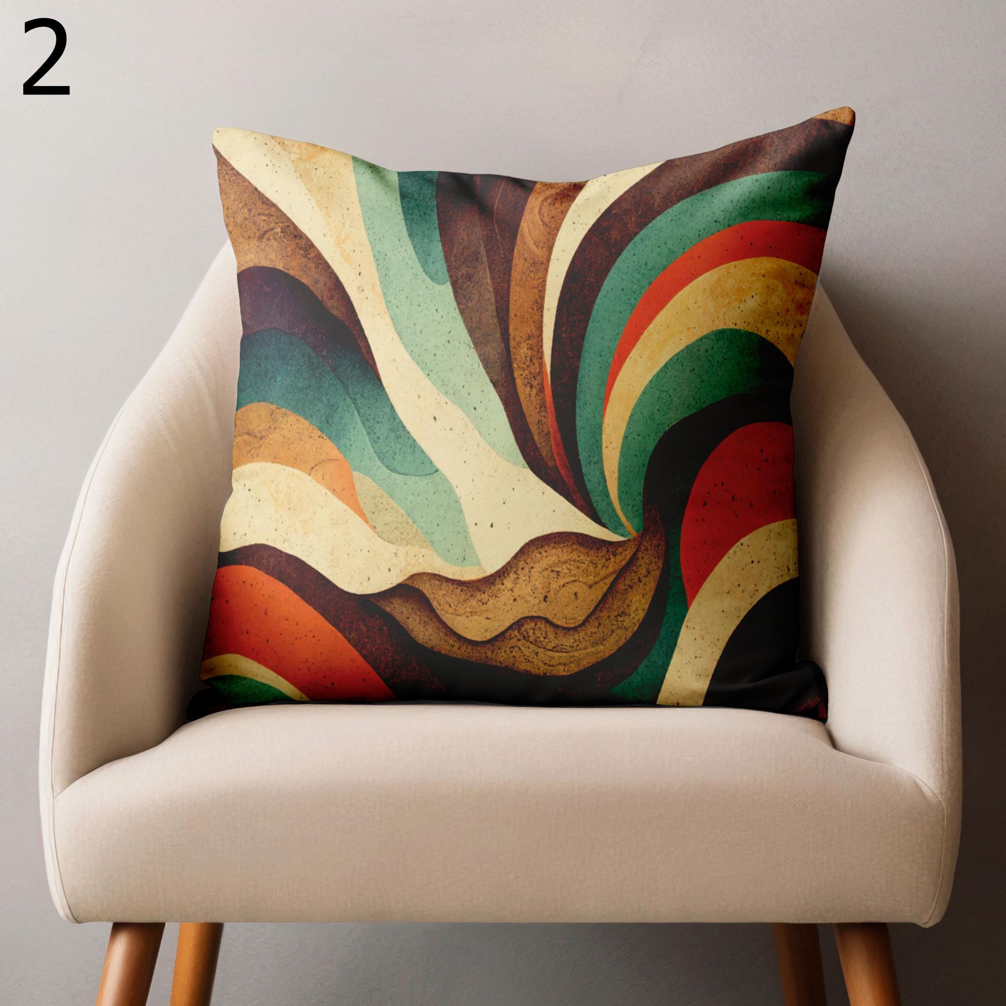 Mid Century Modern Pillow Covers, 70s Wavy Pillow Covers, Retro Decorative Pillow Cover, Retro Abstract Pillowcase, Wavy Retro Cushion Cover