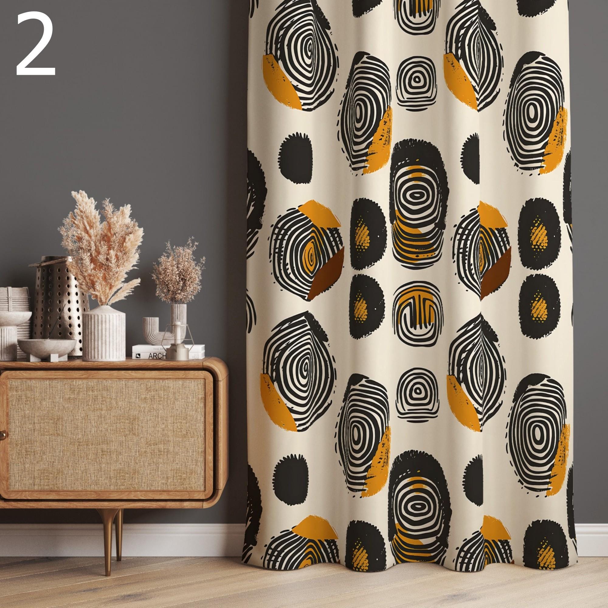 Retro Curtains, Mid Century Style Curtain Panels, 70s Retro Window Curtains, Retro Boho Curtains, Mid Century Colorful Printed Curtain
