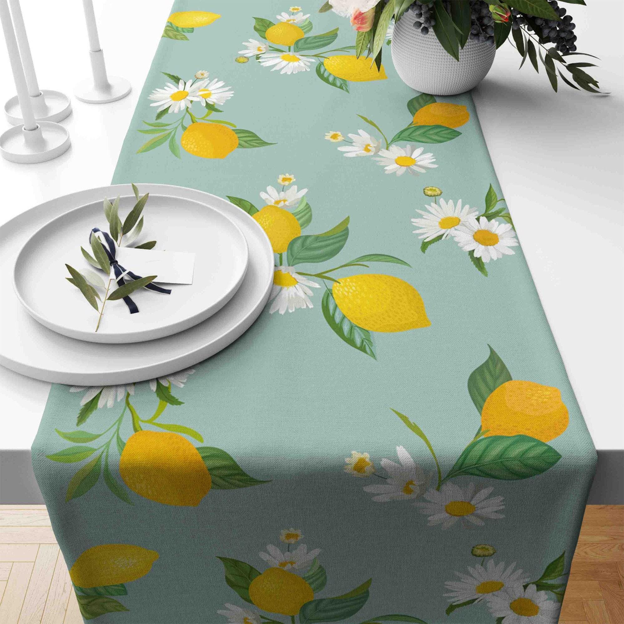 Lemon Table Runner, Yellow Lemon Table Runner, Kitchen Lemon Tablecloth, Decorative Table Cover, Kitchen Dining Table Runner, Yellow Runner