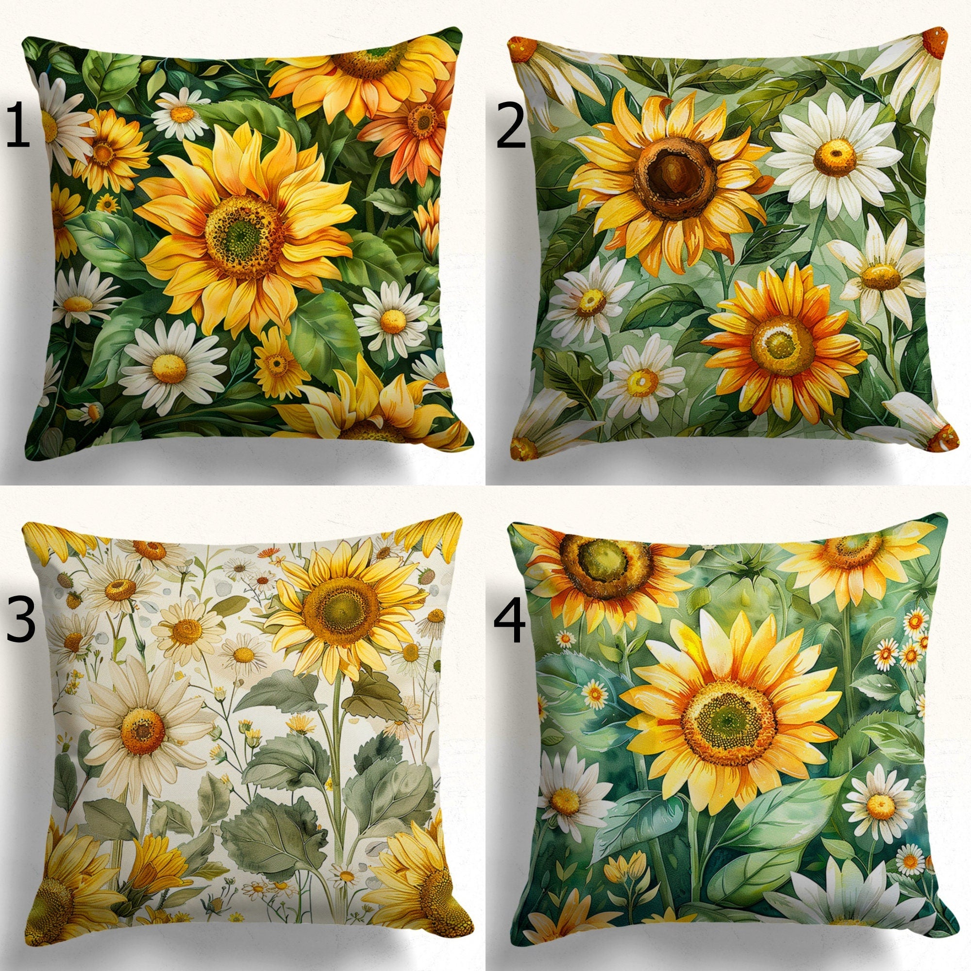 Sunflowers Pillow Covers, Yellow Sunflowers Cushion Covers, Yellow Floral Printed Pillow Case, Sun Flowers Throw Pillow Covers