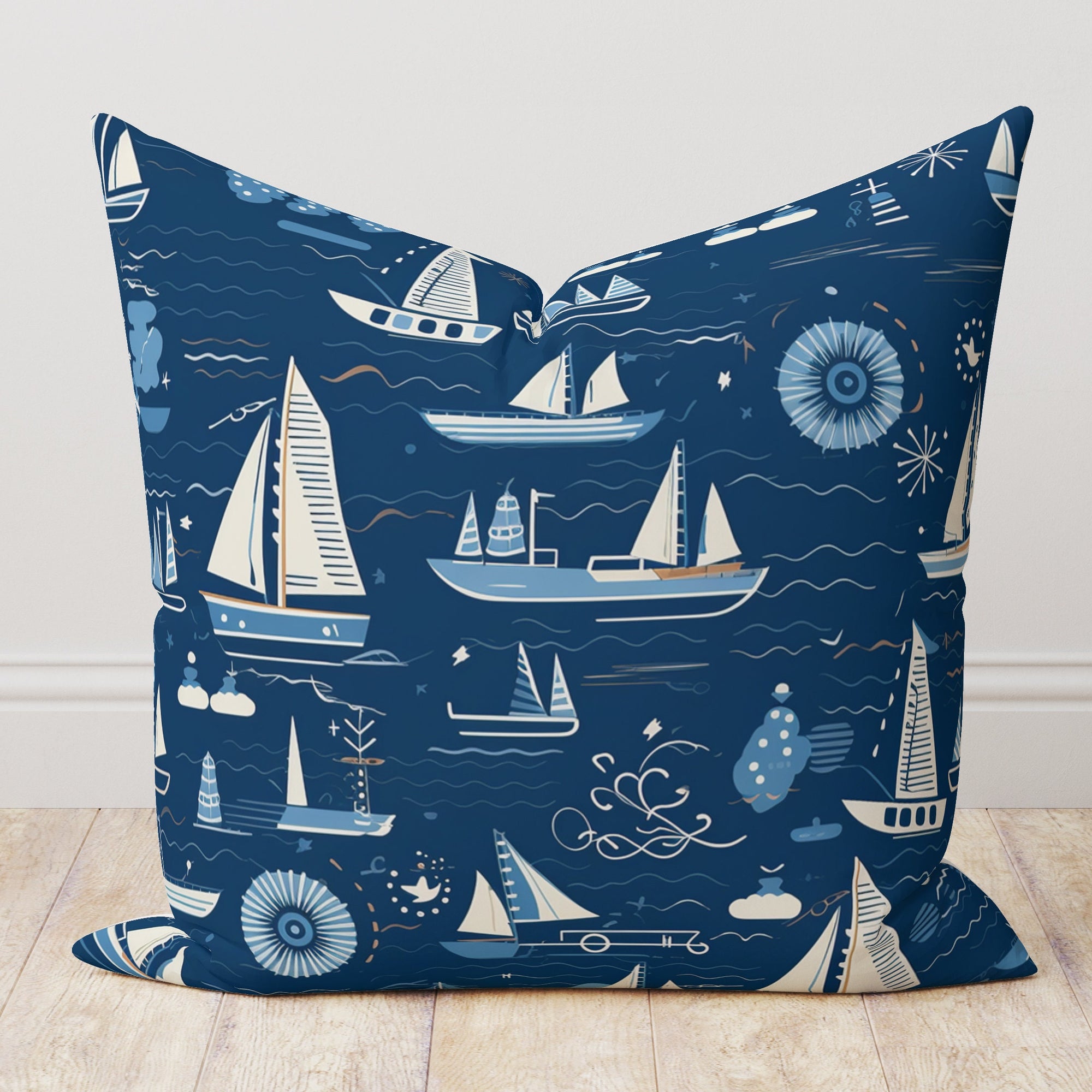 Nautical Pillow Covers, Vintage Sailor Cushion Cover, Sailing Ships Throw Pillow Covers, Marine Pillow Covers, Beach House Pillowcases
