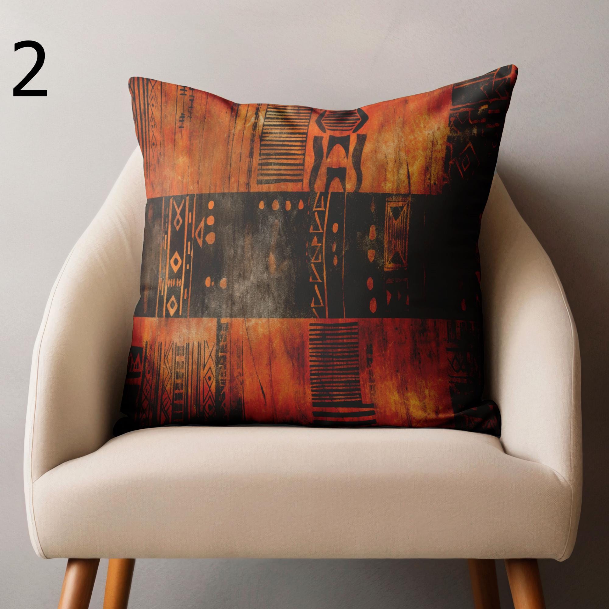 Tribal African Pillow Covers, Mud Cloth Inspired Cushion Covers, Boho Ethnic Throw Pillow Covers, Rustic Decor Warm Earth Tone Pillowcases