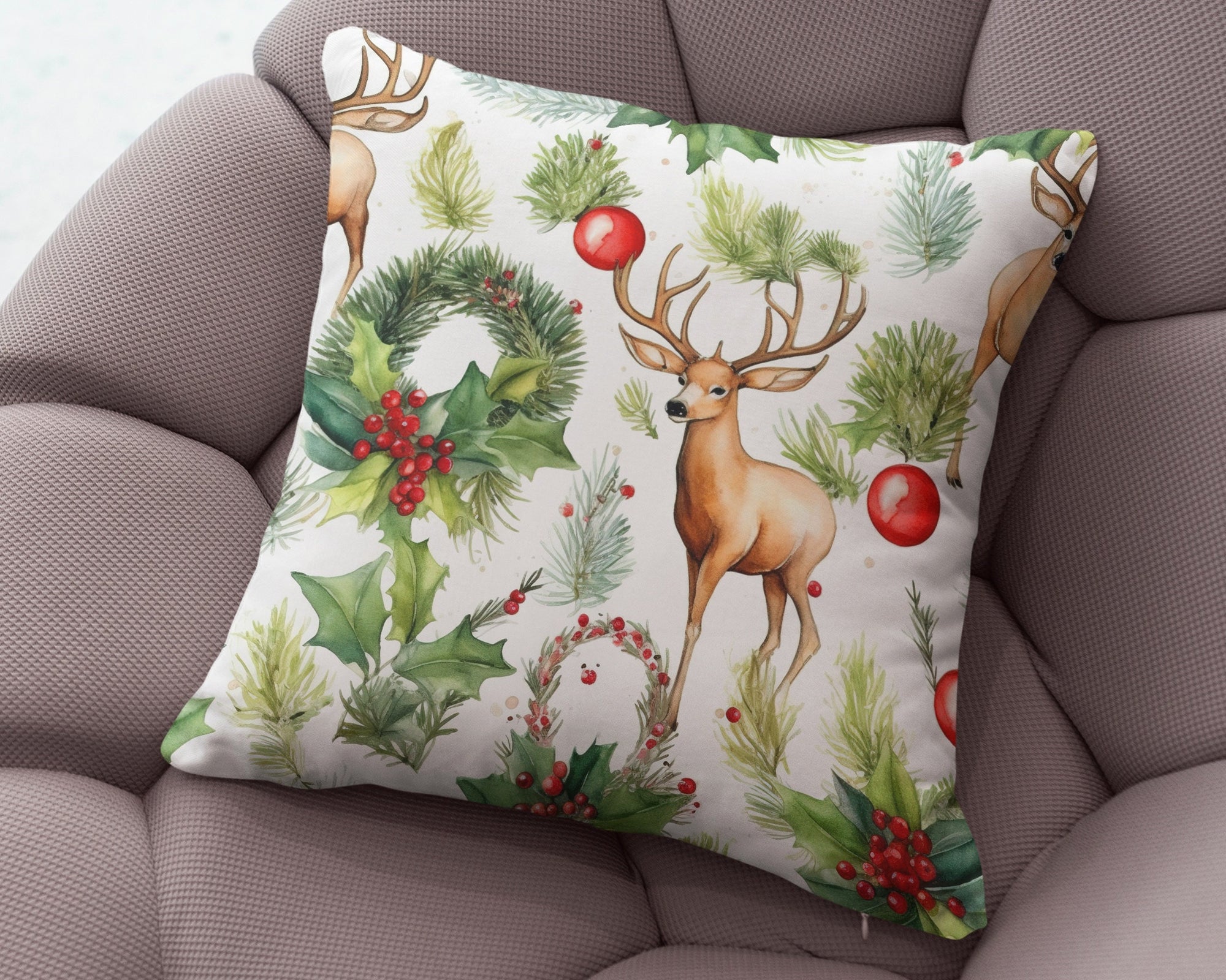 Vintage Christmas Pillow Covers, Christmas Pine Tree Cushion Cover, Modern Vintage Xmas Pillow Cover, Holly Pine Tree Pillow Cover