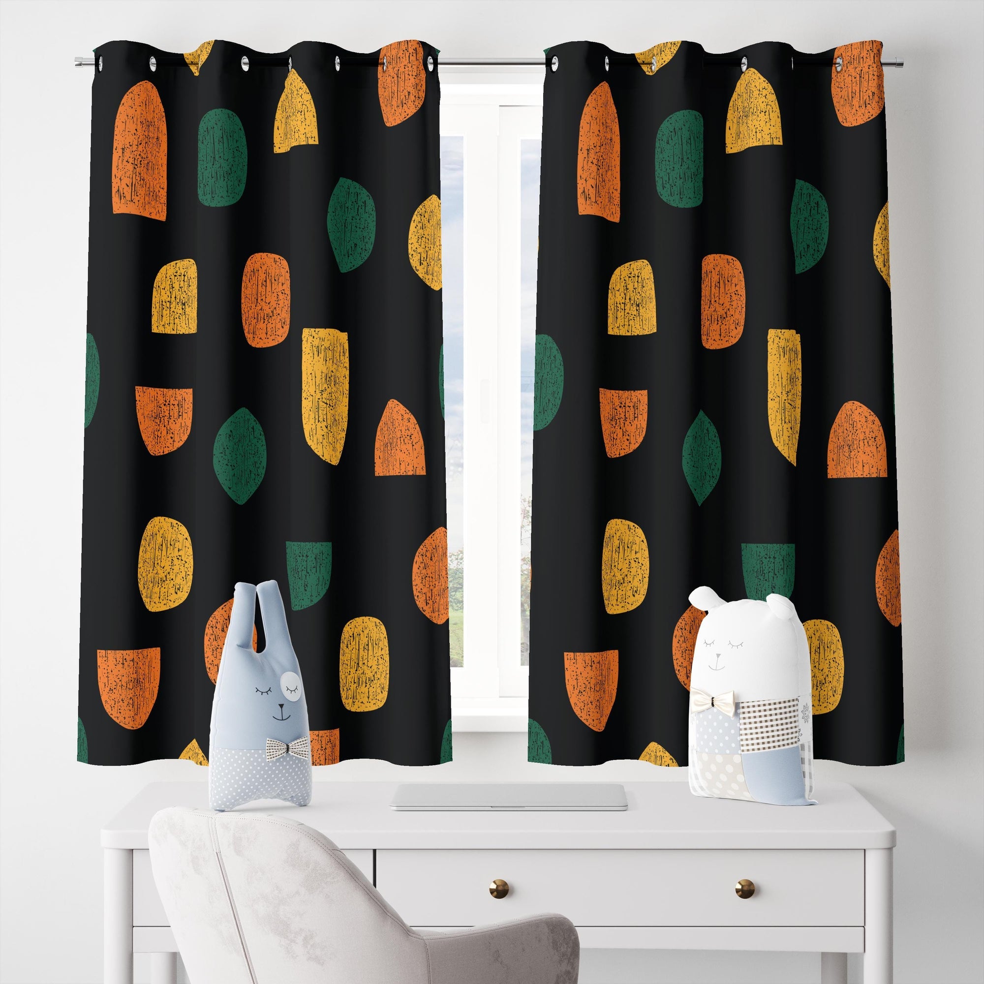 Retro Curtains, 70s Retro Curtains, Retro Black Orange Curtains, Mid Century Window Curtains, MCM Grommet Curtain, Mid Century Print Drapes