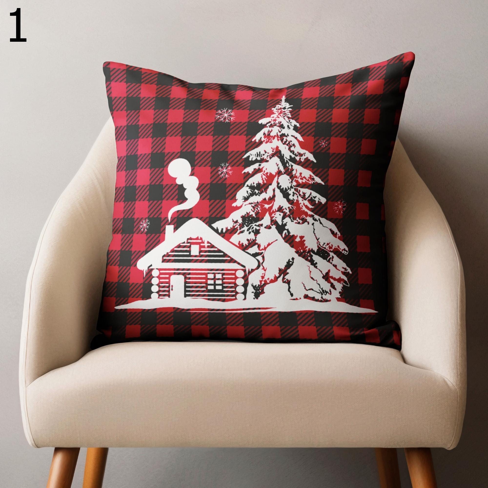 Xmas Pillow Covers, Christmas Plaid Pillow Case, Xmas Buffalo Plaid Pillowcase, Xmas Winter Snowflakes Throw Pillow Cover, Winter Pillowcase