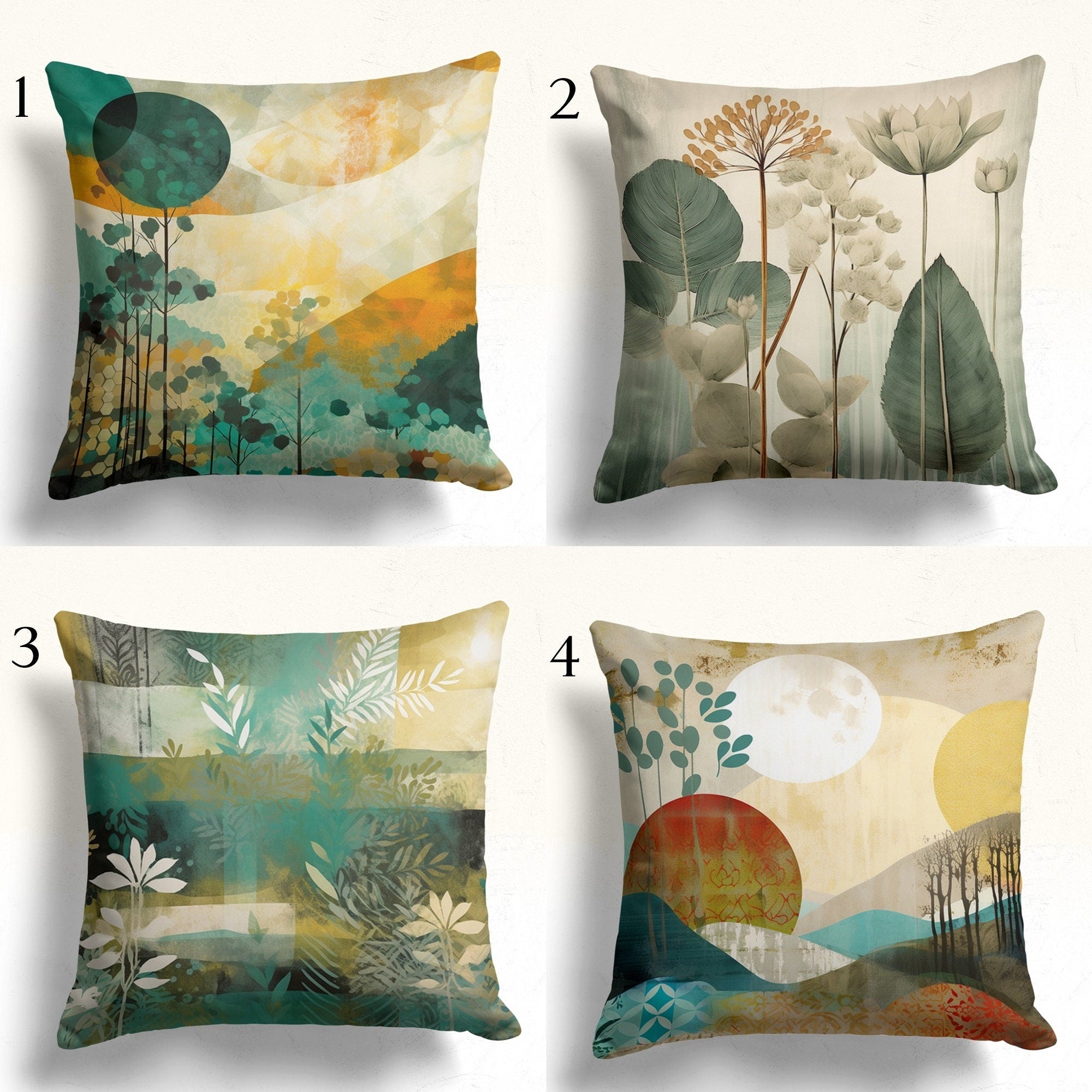 Landscape Abstract Pillow Cover, Boho Floral Abstract Pillowcase, Painting of a Landscape Pillow Case, Abstract Boho Throw Pillow Covers,