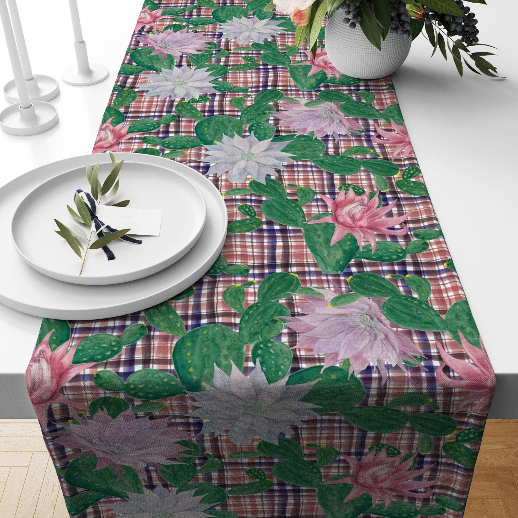 Butterfly Table Runner, Pink Floral Table Runner, Flowers Print Table Runner, Purple Table Runner, Print Table Runner, Table Runner
