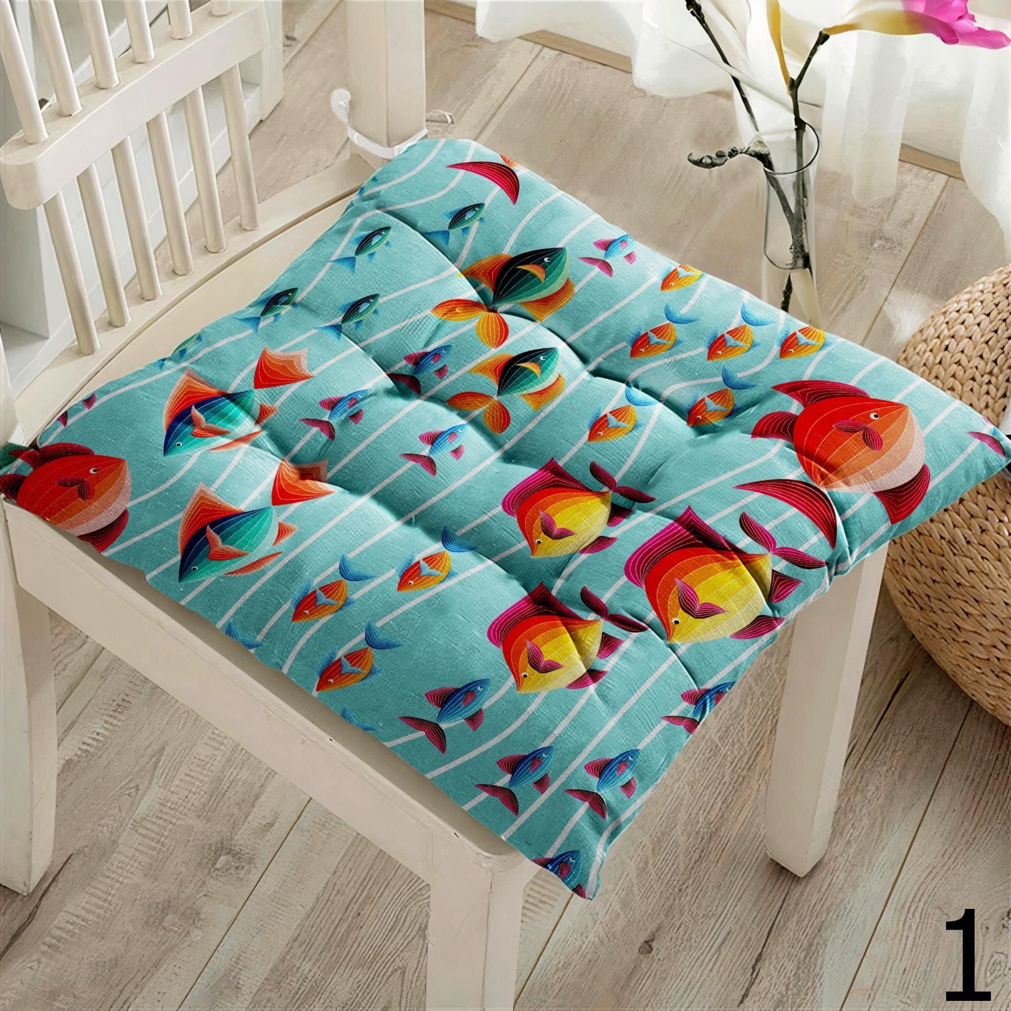 Starfish Coral Design Summer Patio Cushions, Nautical Ocean Seat Cushions, Coastal Sea Life Chair Pads, Beach Home Chair Cushions