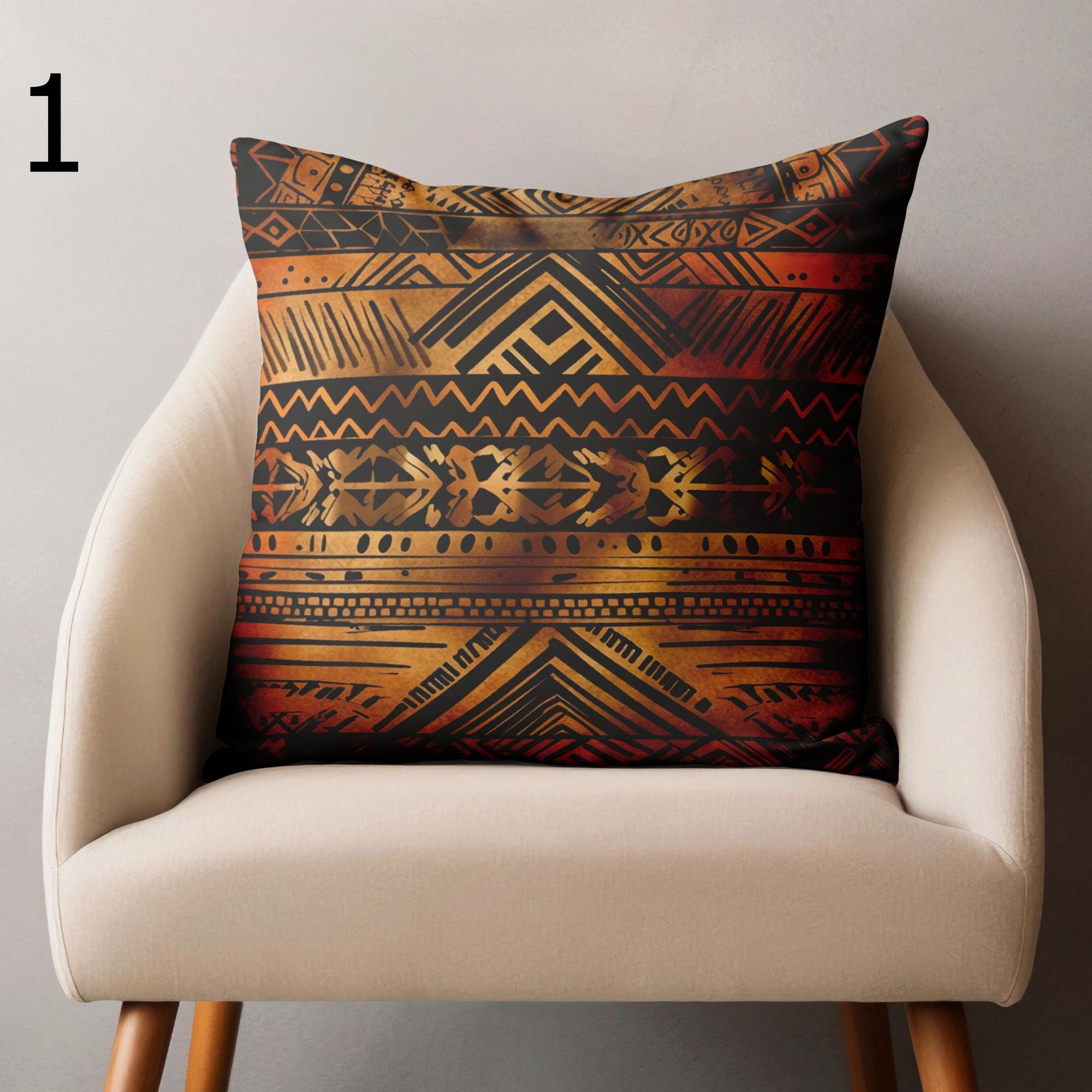 Tribal African Pillow Covers, Mud Cloth Inspired Cushion Covers, Boho Ethnic Throw Pillow Covers, Rustic Decor Warm Earth Tone Pillowcases