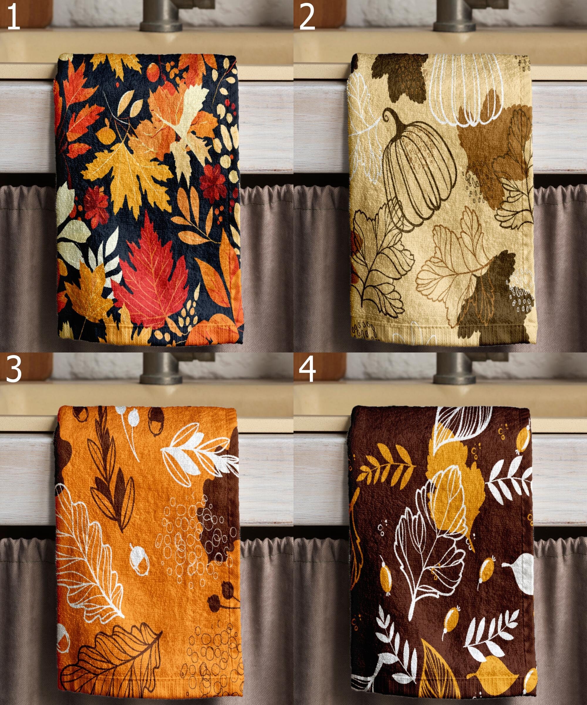 Autumn Leaves Tea Towels, Fall Dish Towel, Fall Leaf Hand Towel, Orange Leaves Kitchen Towels, Autumn Leaf Tea Towels Kitchen Decor