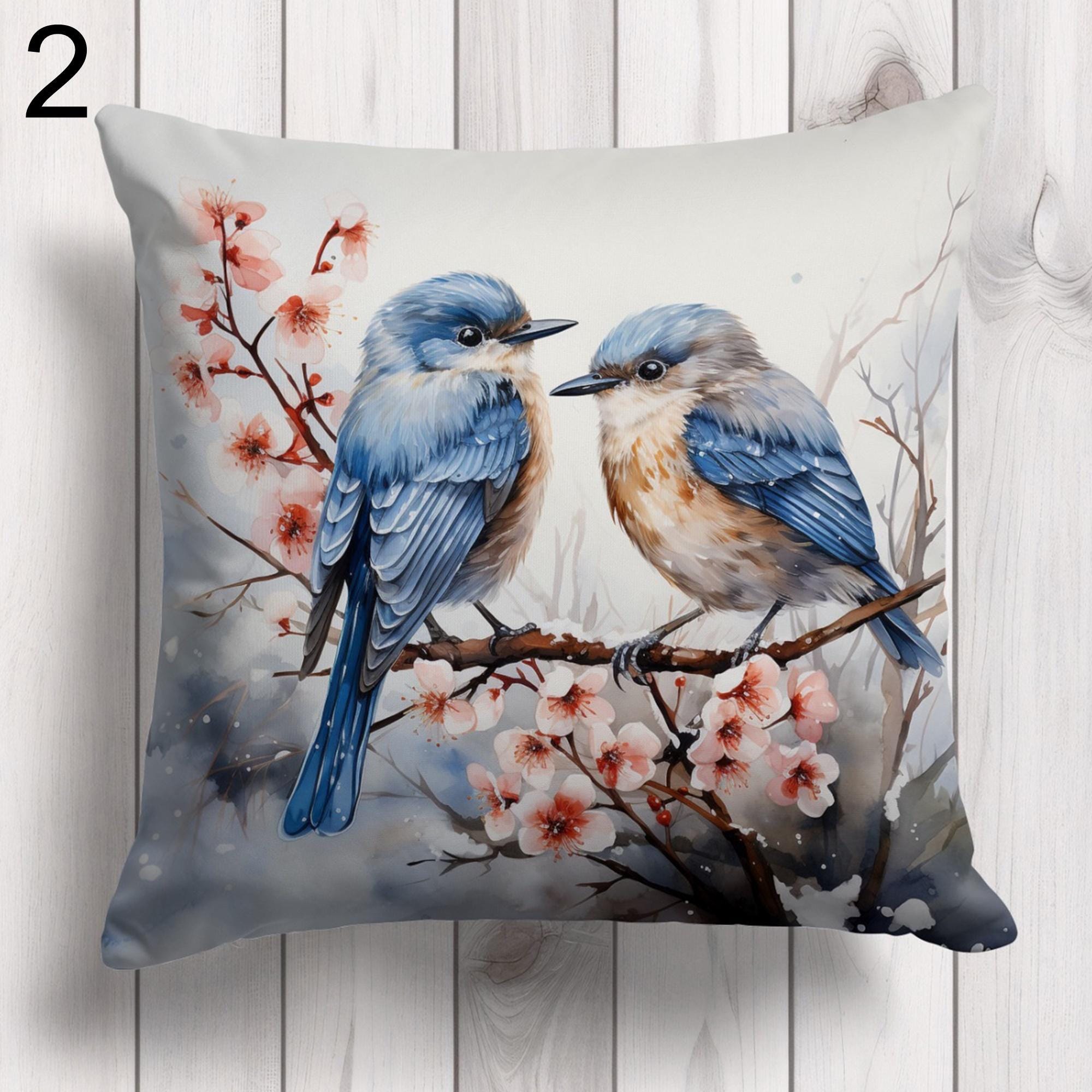 Christmas Birds Pillowcase, Winter Birds Cushion Cover, Winter Decor Cushions, Christmas Birds Pillow Covers, Christmas Flowers Pillowcase