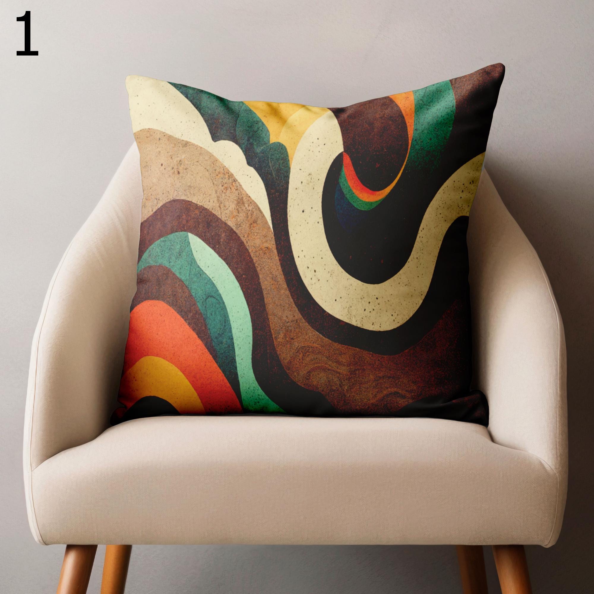Mid Century Modern Pillow Covers, 70s Wavy Pillow Covers, Retro Decorative Pillow Cover, Retro Abstract Pillowcase, Wavy Retro Cushion Cover