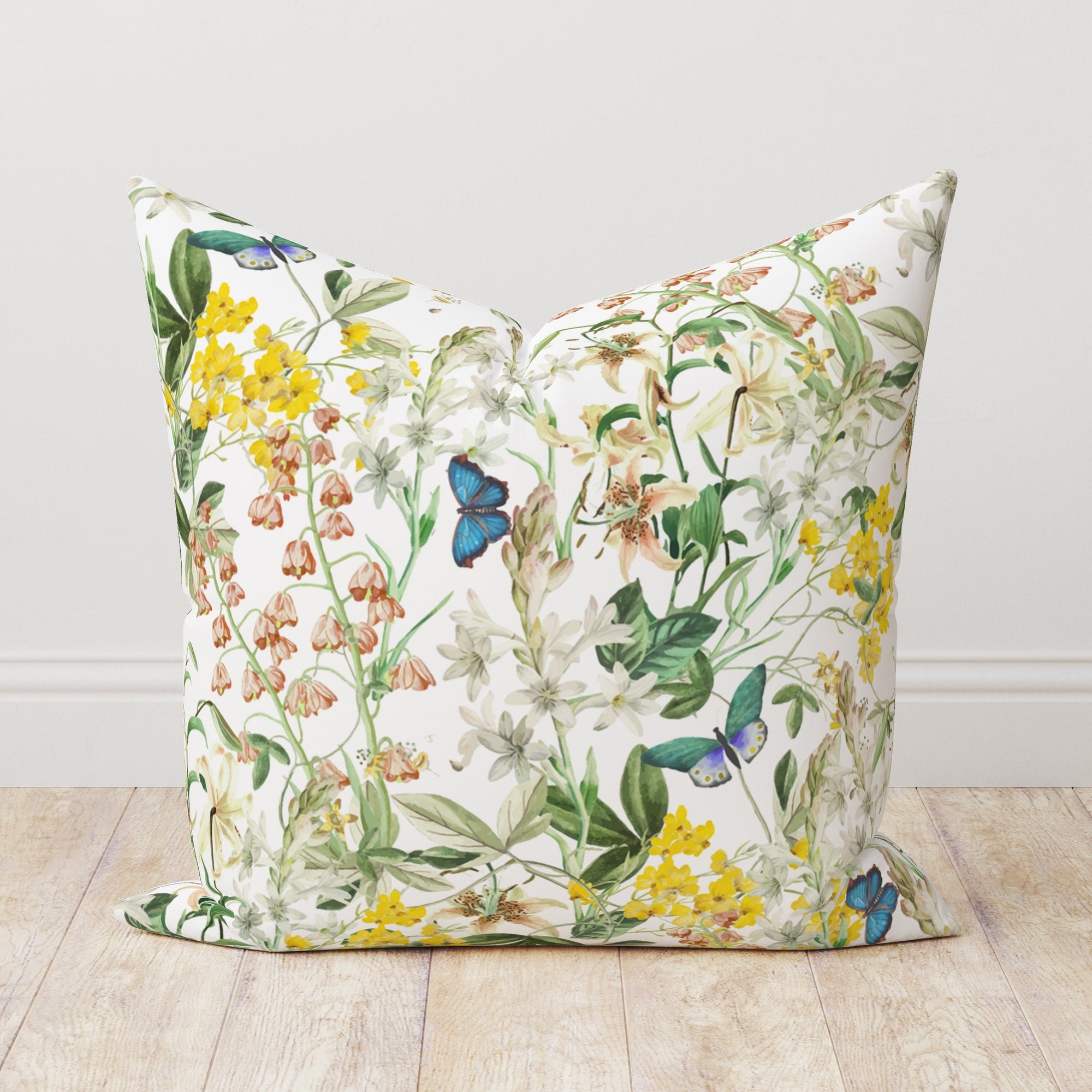 Modern Vintage Floral Throw Pillow Cover, Farmhouse Floral Boho Pillow Covers, Floral Pillow Cover, Yellow Floral Cushion Cover
