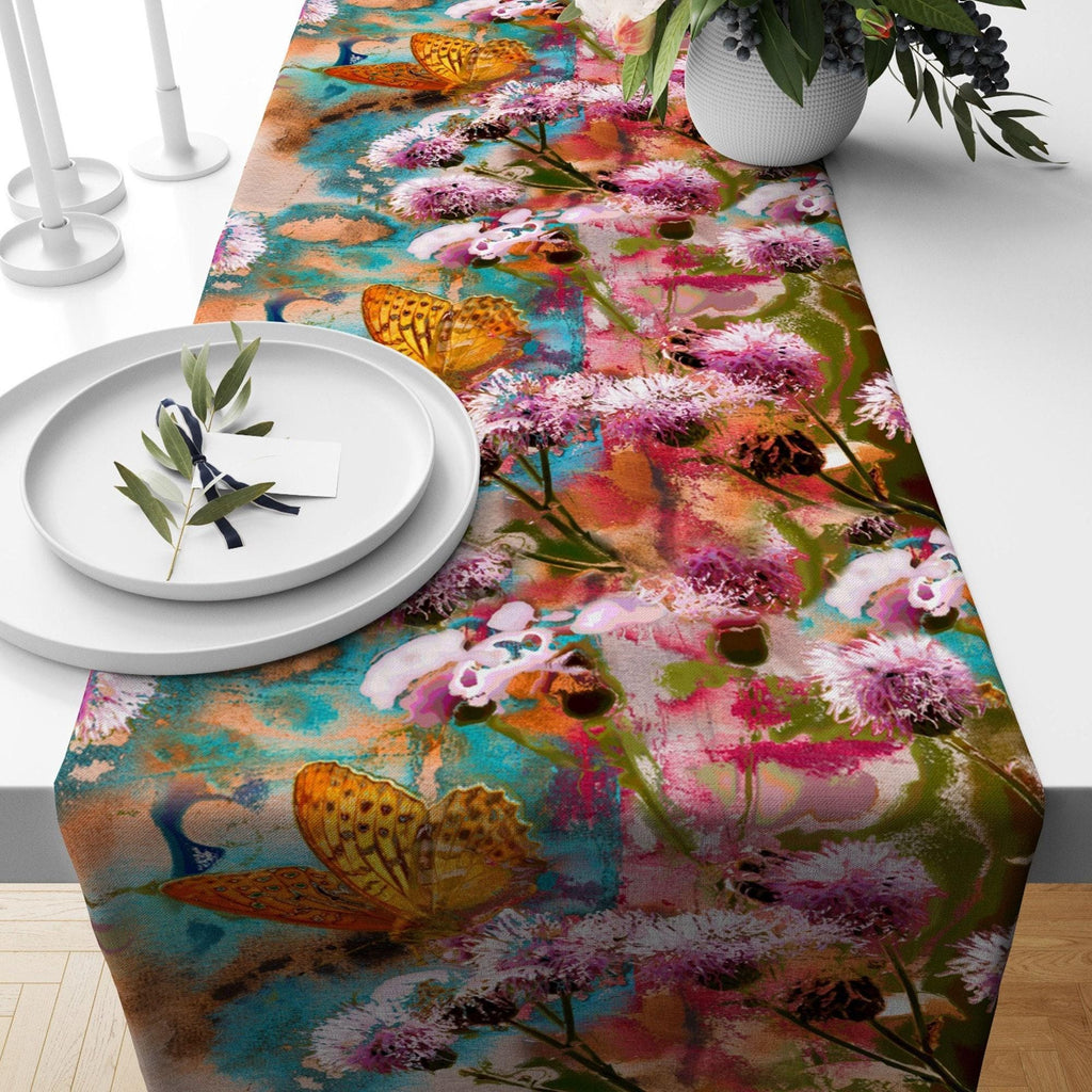 Butterfly Table Runner, Pink Floral Table Runner, Flowers Print Table Runner, Purple Table Runner, Print Table Runner, Table Runner