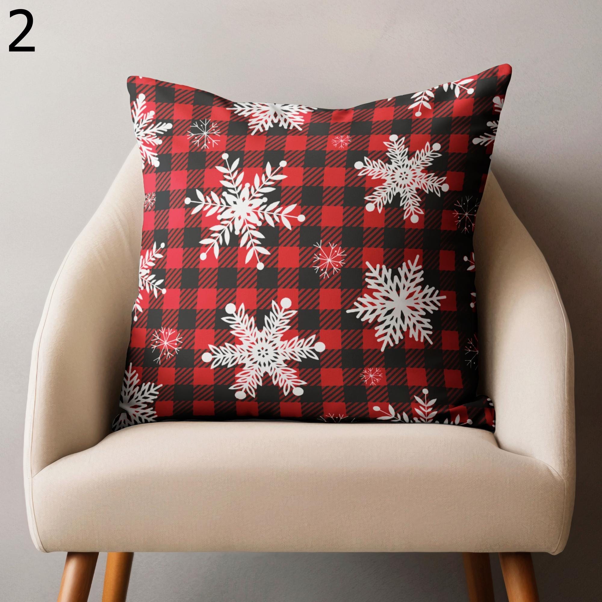 Xmas Pillow Covers, Christmas Plaid Pillow Case, Xmas Buffalo Plaid Pillowcase, Xmas Winter Snowflakes Throw Pillow Cover, Winter Pillowcase