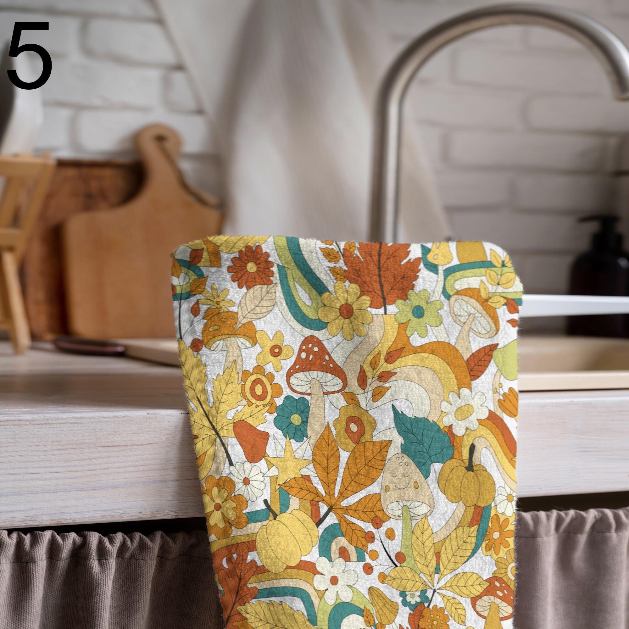 Autumn Leaves Tea Towels, Thanksgiving Tea Towel, Autumn Kitchen Dish Towels, Fall Kitchen Hand Towel, Thanksgiving Kitchen Tea Towel