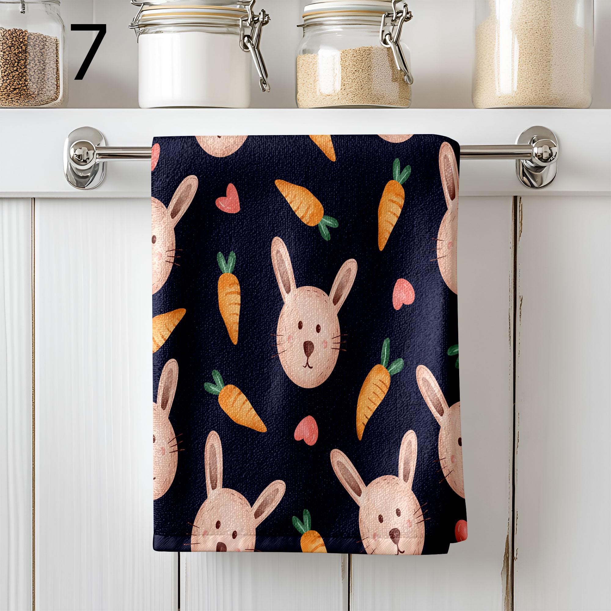 Easter Carrot Tea Towels, Happy Easter Tea Towels, Cute Easter Dish Towel, Carrot Kitchen Towels, Easter Hand Towel