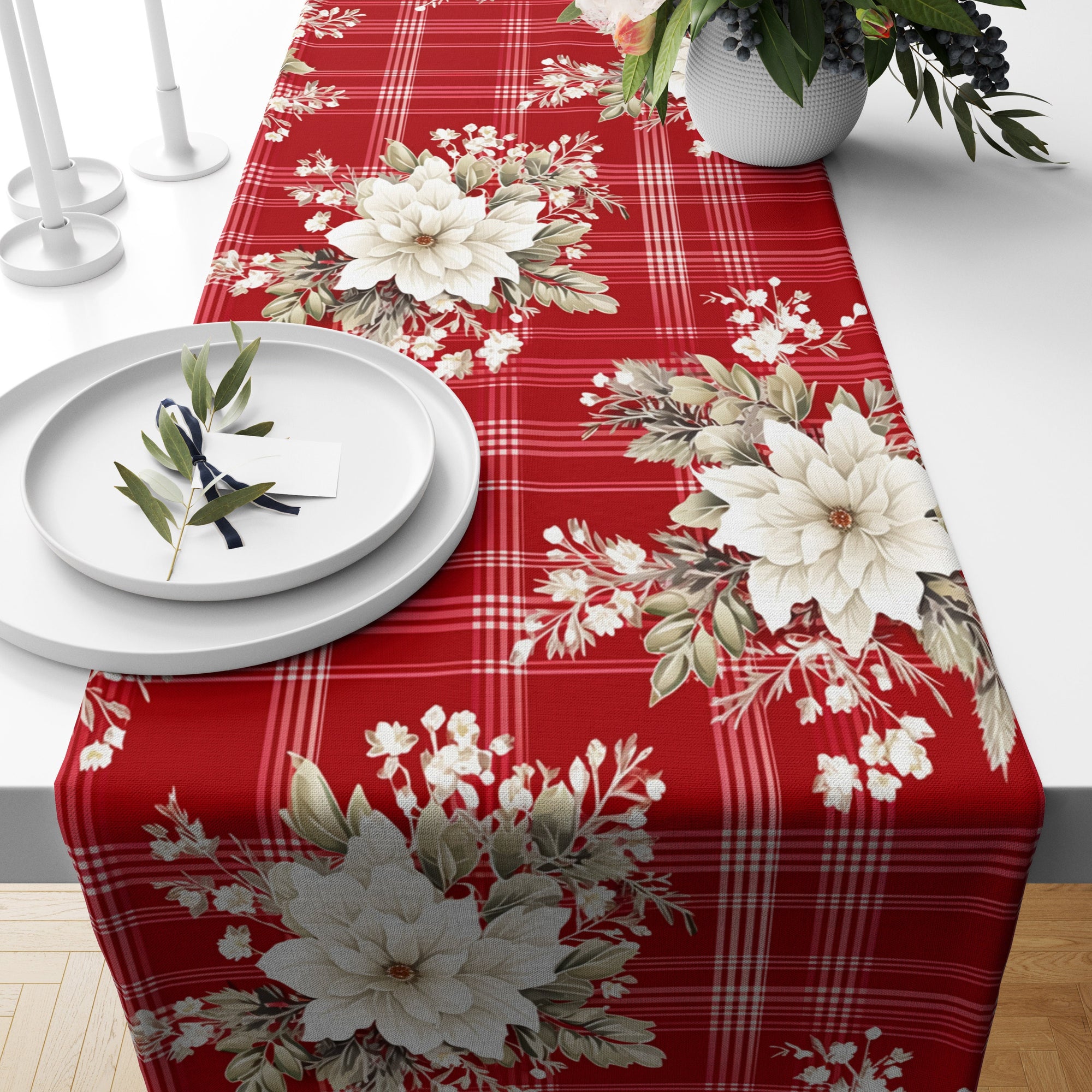 Christmas Table Runner, Poinsettia Table Runner, Holiday Party Table Decor, Xmas Table Runner, Christmas Party Table, Christmas Gift
