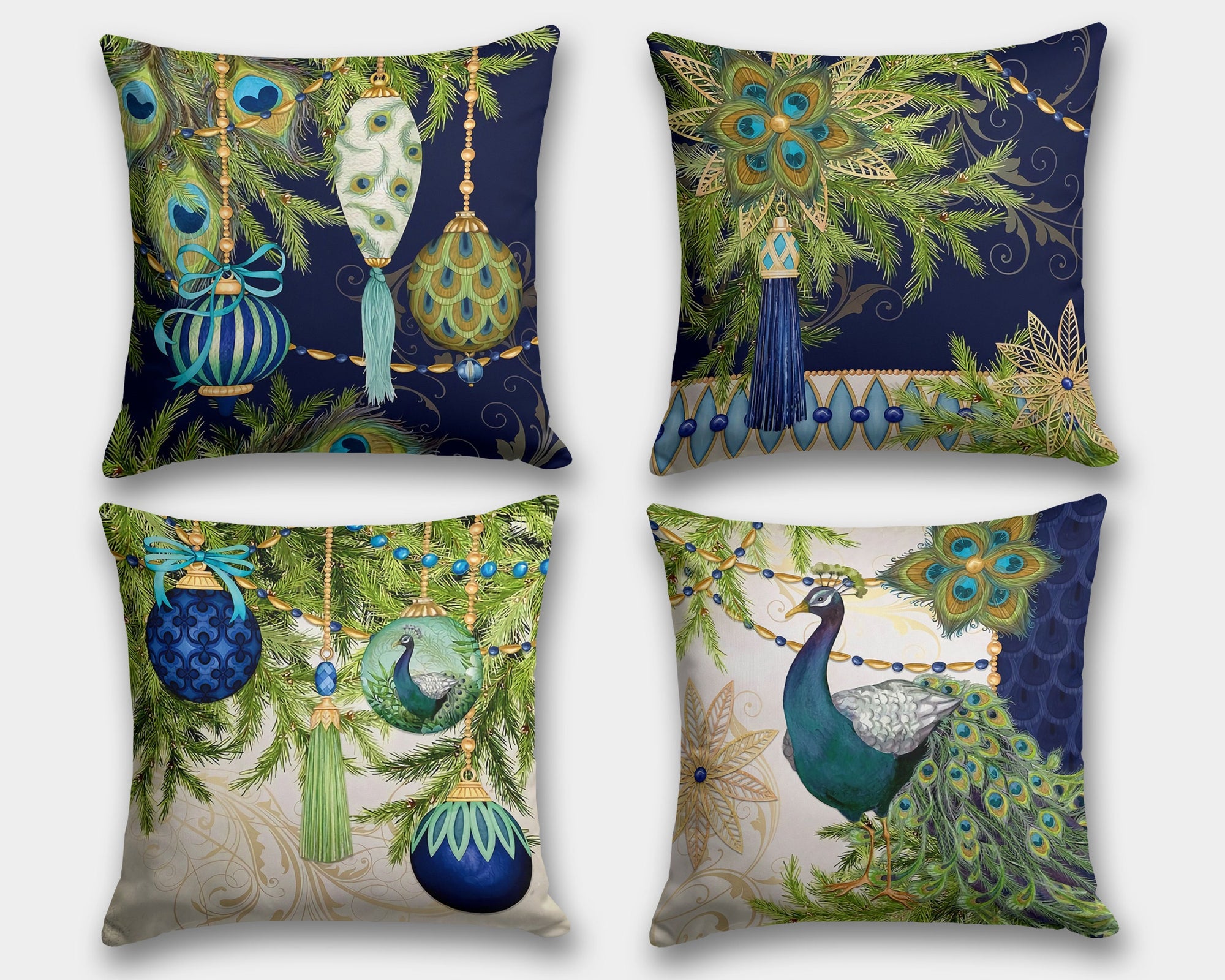 Christmas Peacock Pillow Cover, Christmas Peacock Pillowcase, Peacock Pillow Covers, Christmas Peacock Home Decor, Peacock Cushion Cover