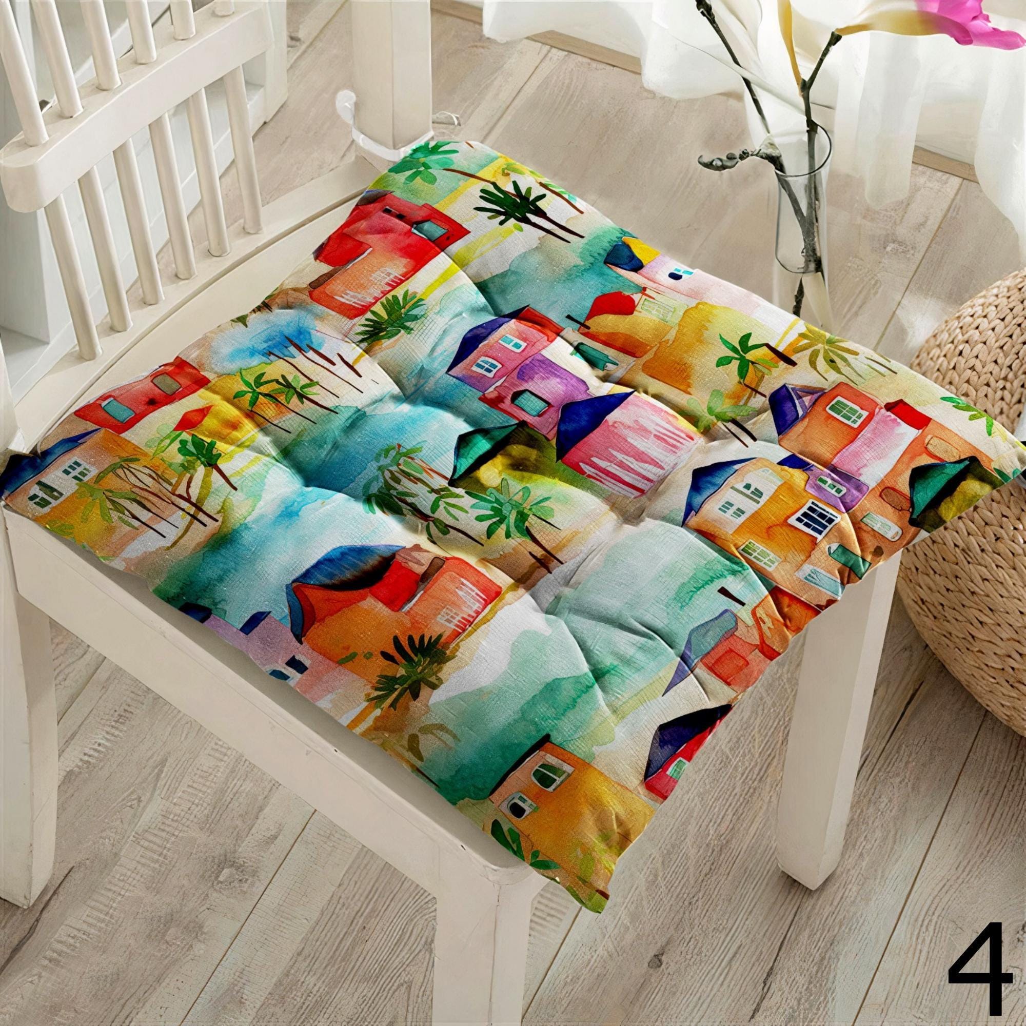 Summer Fun Chair Pad Covers, Tropical Travel Seat Cushions, Colorful Vacation Decor Chair Pillows, Boho Holiday Vibes Chair Cushions