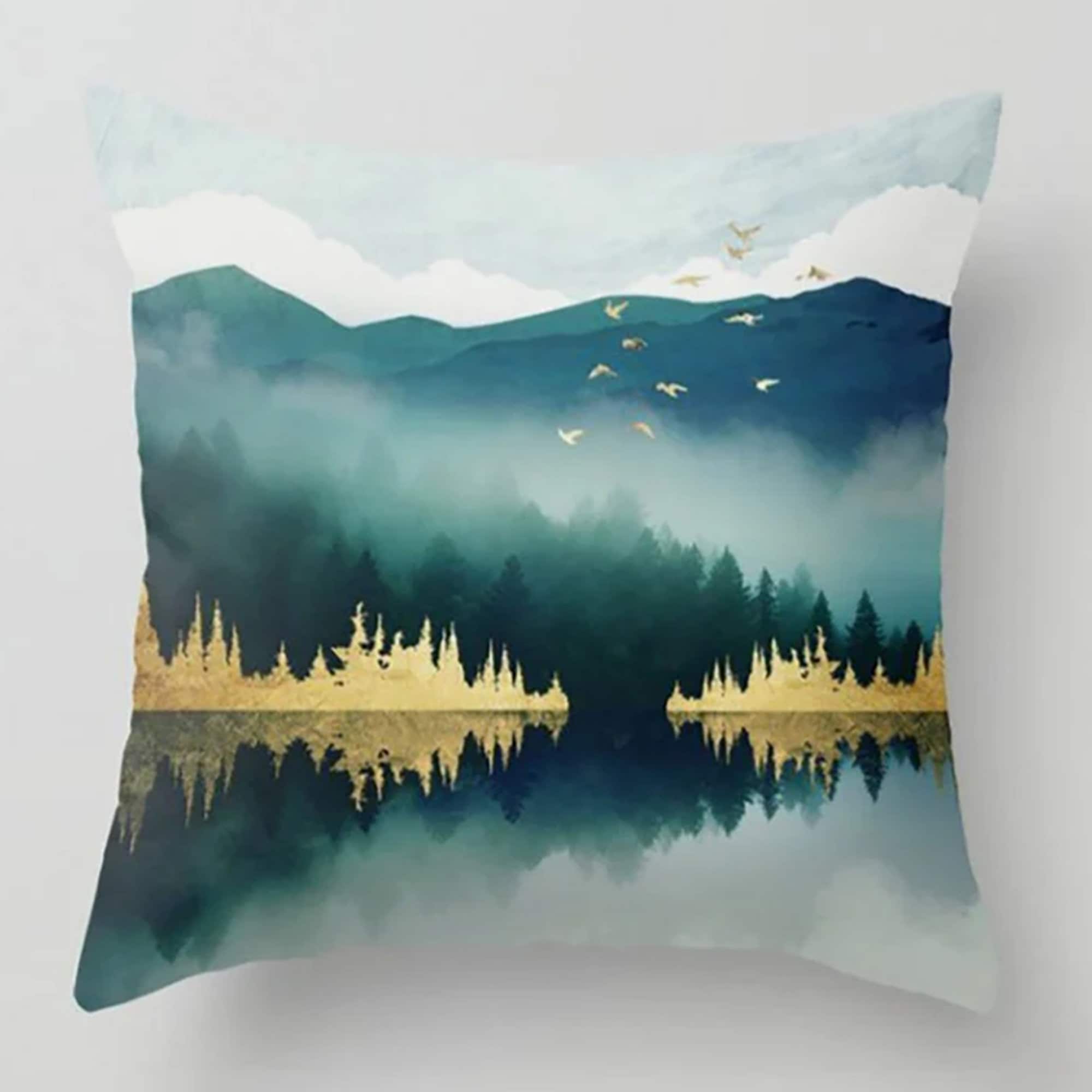 Landscape Pillow Covers, Abstract Pillows, Mountain Pillow Cover, Moon and Lake Pillow Cover, Home Decor, Modern Art Pillowcase