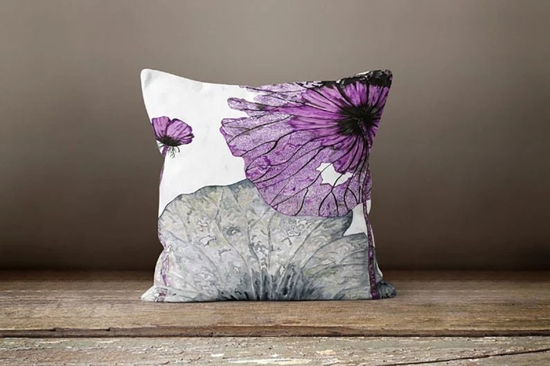 Floral Pillow Cover, Purple Pillow Covers, Purple Floral Pillow Case, Lilac Couch Pillow, Purple Throw Pillow, Flower Outdoor Pillow