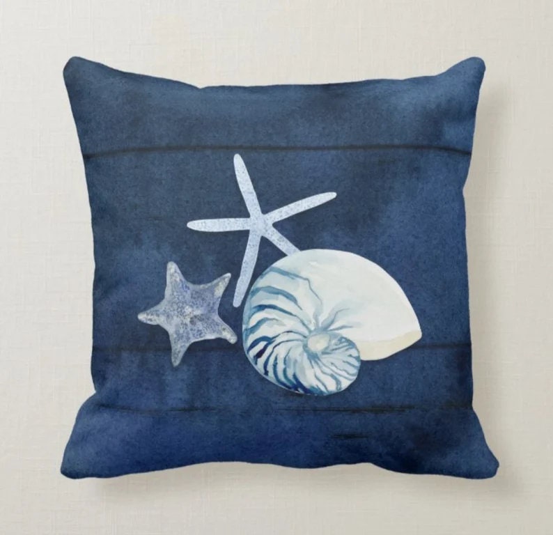 Nautical Pillow Cover, Seashell Pillow, Beach Pillow, Sea Life Decoration, Nautical Decor, Summer Pillow, Beach Pillow Cover