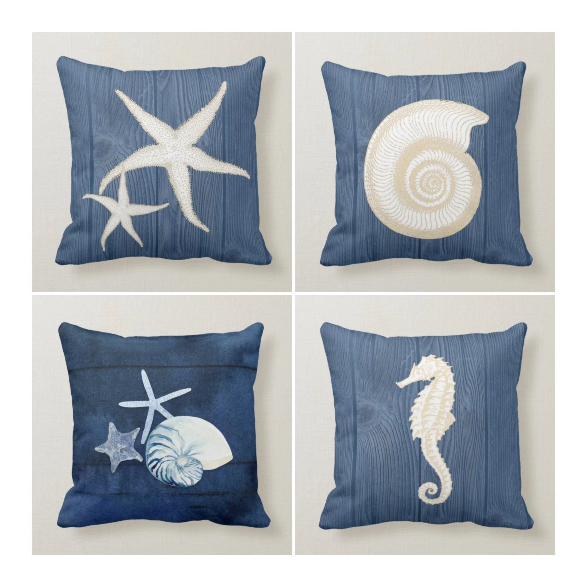 Nautical Pillow Cover, Seashell Pillow, Beach Pillow, Sea Life Decoration, Nautical Decor, Summer Pillow, Beach Pillow Cover