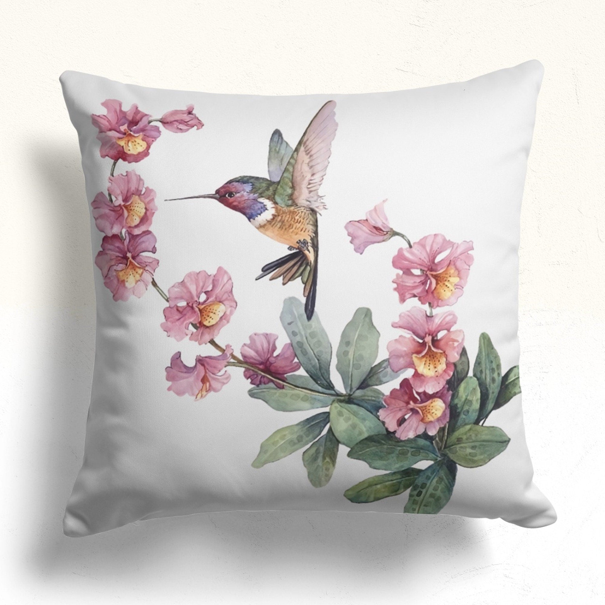 Flower Bird Pillow Cover, Floral Birds Cushion Cases, Decorative Pillows, Colorful Boho Flowers Pillow Cover, Housewarming Gift