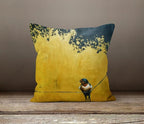 Floral Bird Pillow Case, Yellow Pillow Cover, Decorative Bird Pillow Cover, Boho Flowers Pillow Cover, Summer Trend Cushion, Home Decor