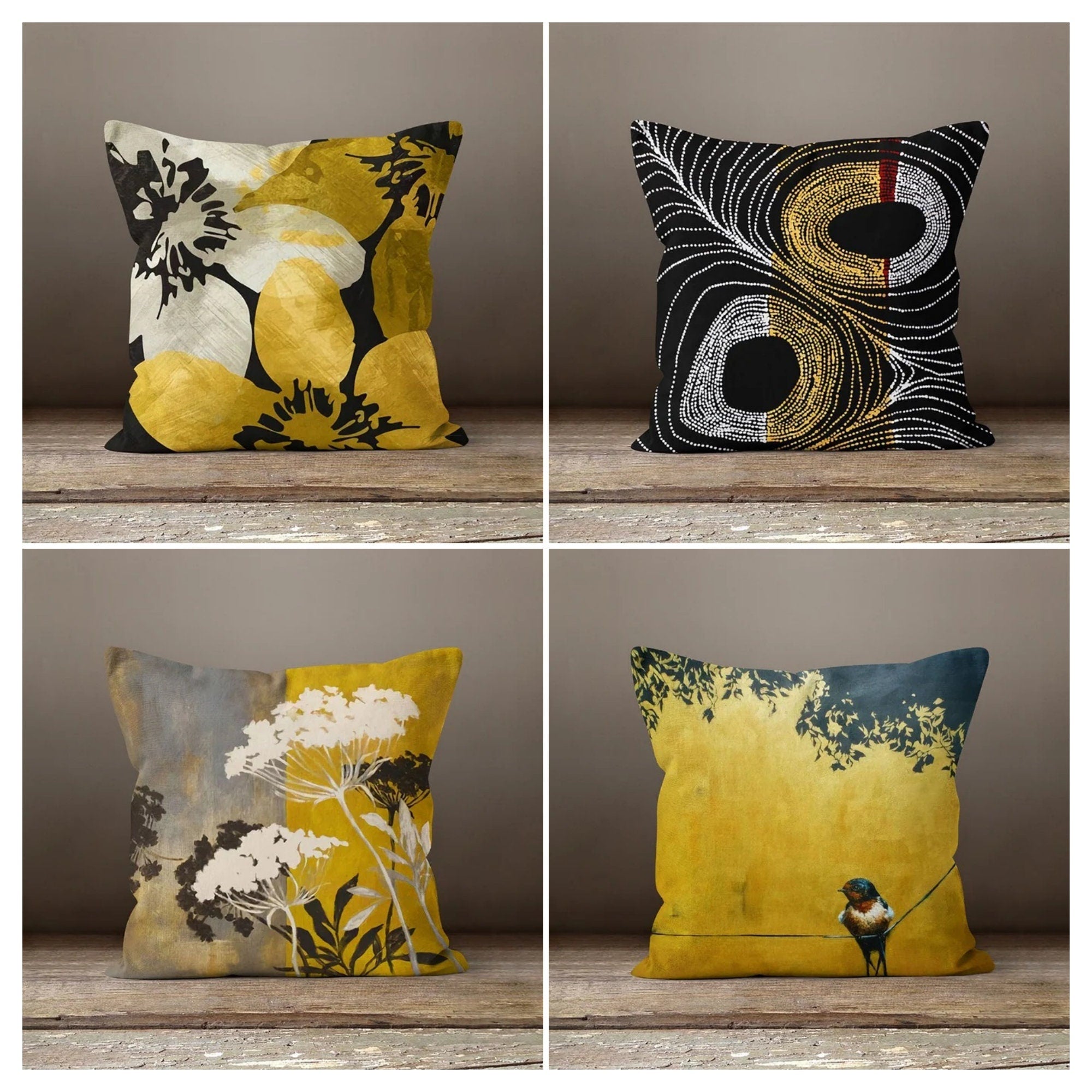 Floral Bird Pillow Case, Yellow Pillow Cover, Decorative Bird Pillow Cover, Boho Flowers Pillow Cover, Summer Trend Cushion, Home Decor