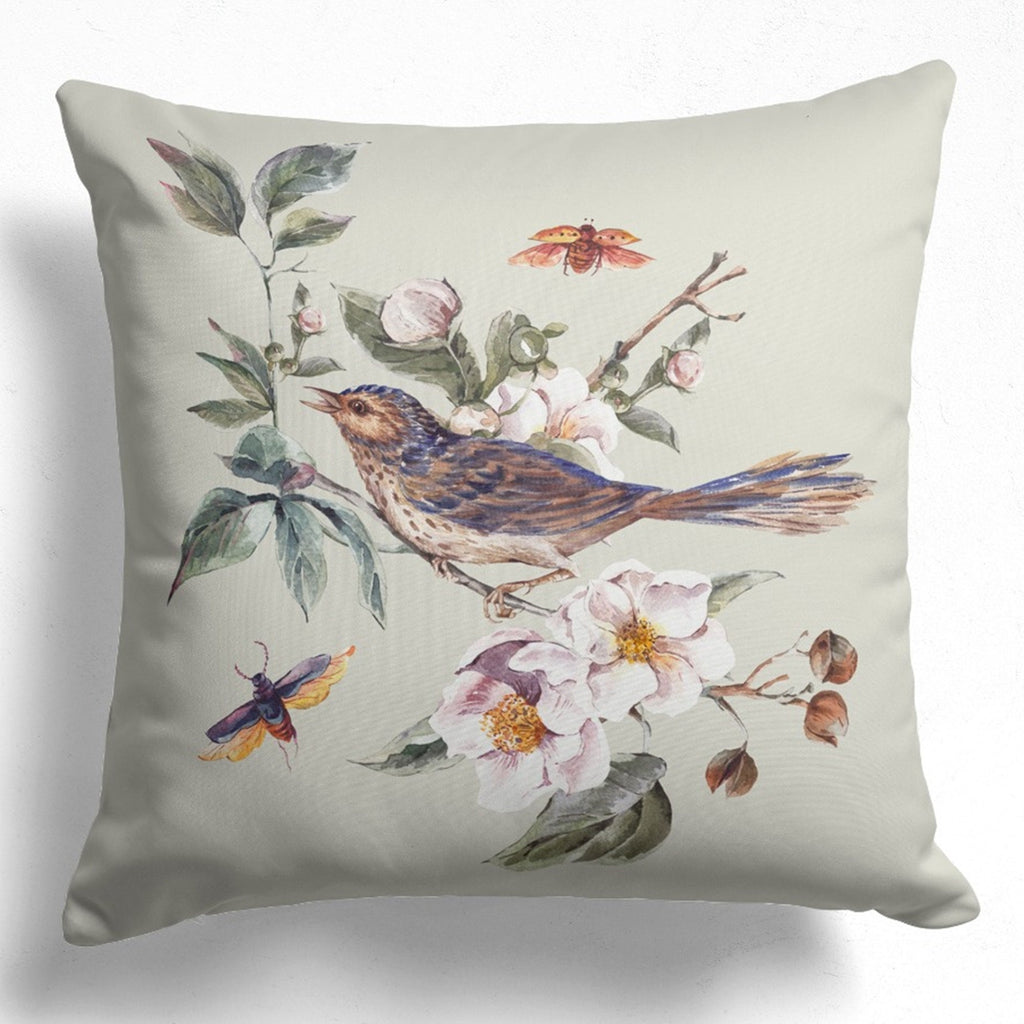 Floral Bird Pillow Case, Bird Pattern Pillow Cover, Tree Branch Pattern Pillow Case, Birds Throw Pillow Cover, Birds Home Decor