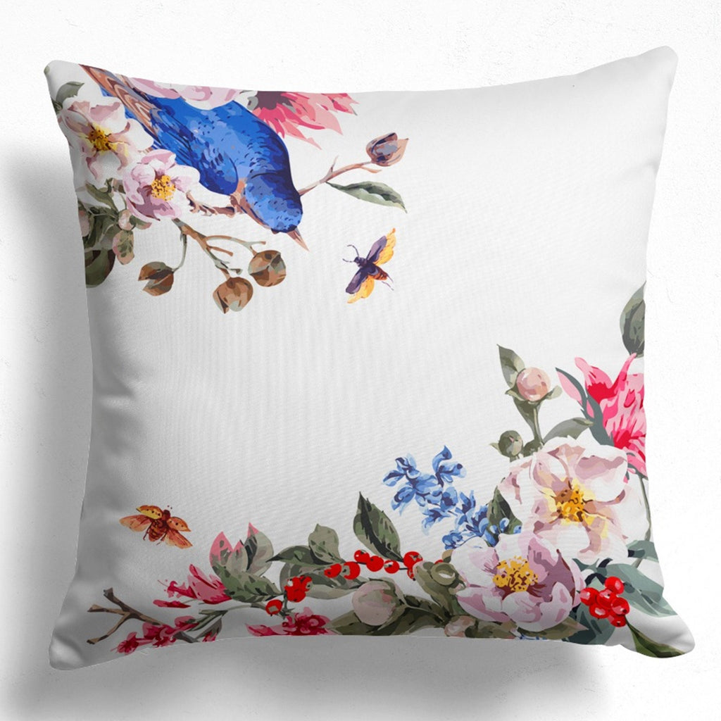 Floral Bird Pillow Case, Bird Pattern Pillow Cover, Tree Branch Pattern Pillow Case, Birds Throw Pillow Cover, Birds Home Decor