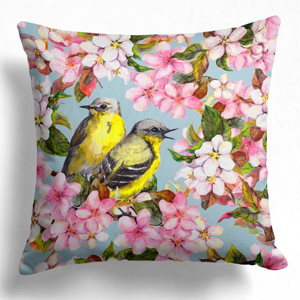 Floral Bird Pillow Case, Bird Pattern Pillow Cover, Tree Branch Pattern Pillow Case, Birds Throw Pillow Cover, Birds Home Decor